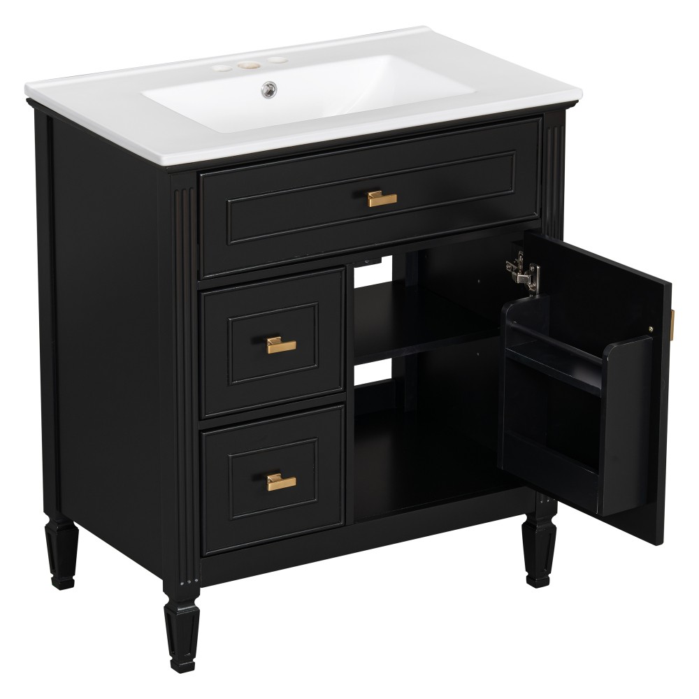 30″ Bathroom Vanity with Sink, Bathroom Vanity Cabinet with One Flip Drawer