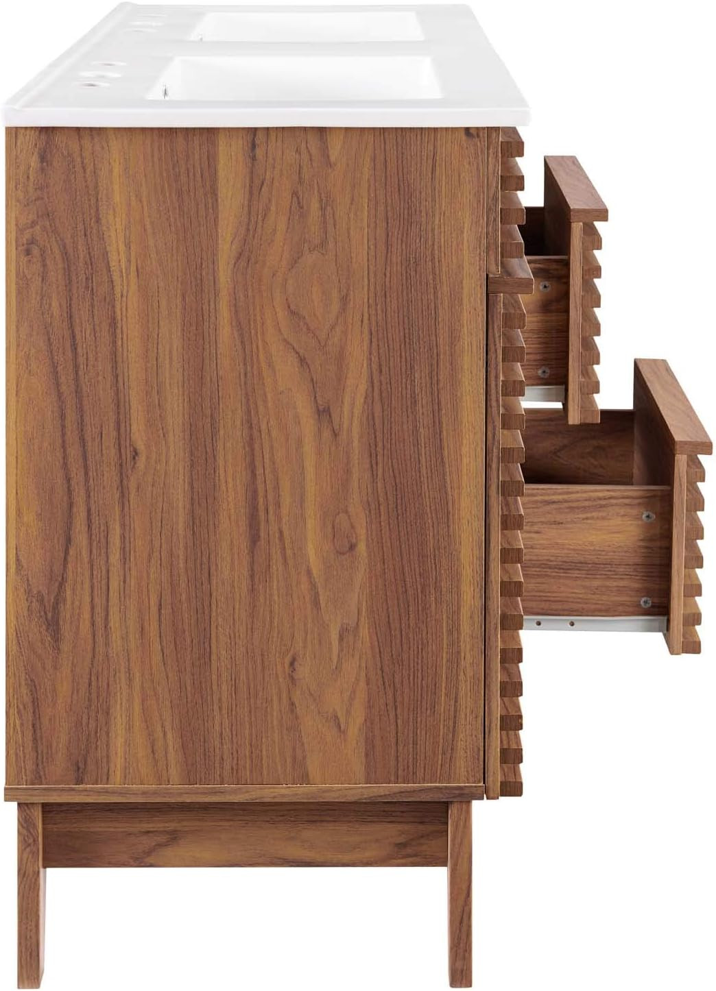 48″ Walnut & White Double Sink Bathroom Vanity Cabinet – Stylish & Functional