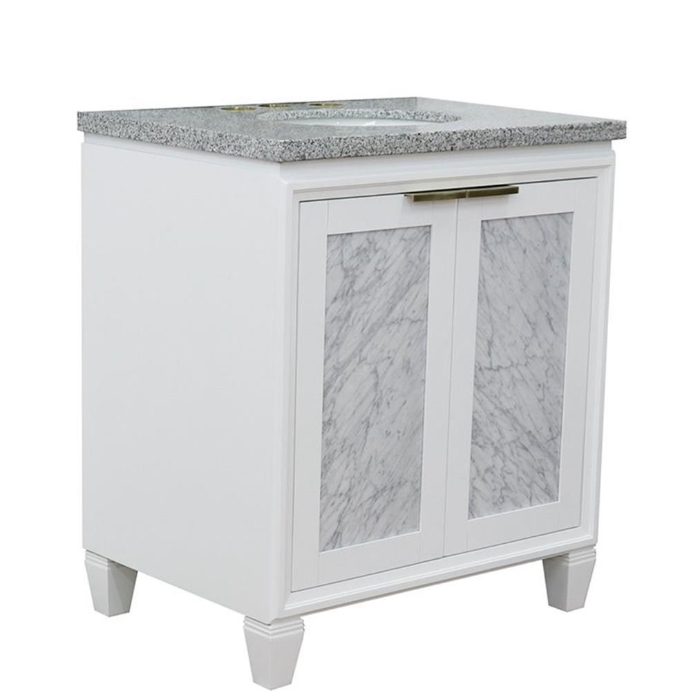Trento 31″ Single Oval Sink Solid Wood Vanity in White/Gray Granite Stone