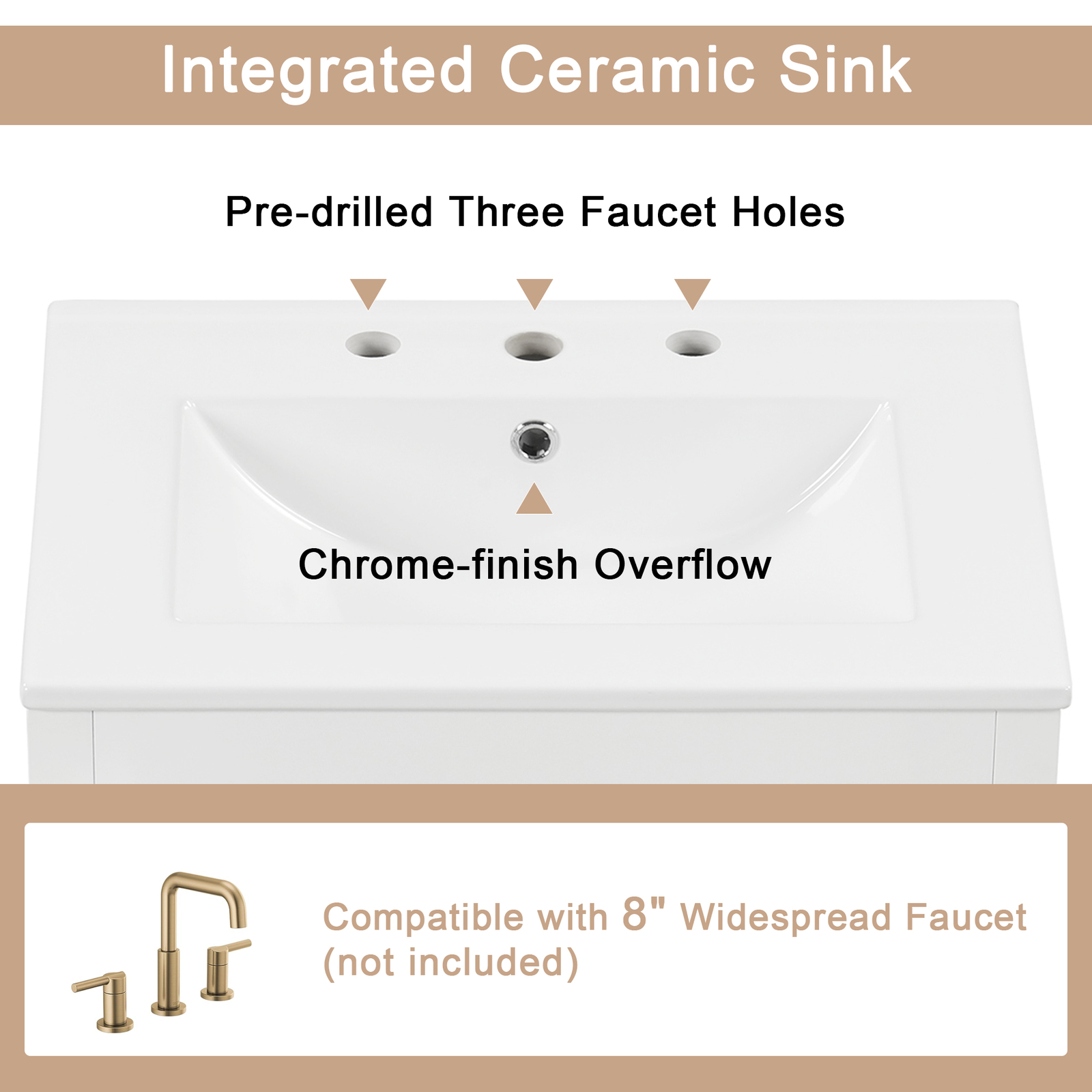 24″ Bathroom Vanity with Sink Combo Basin Vanity Set w/Ceramic Sink Top