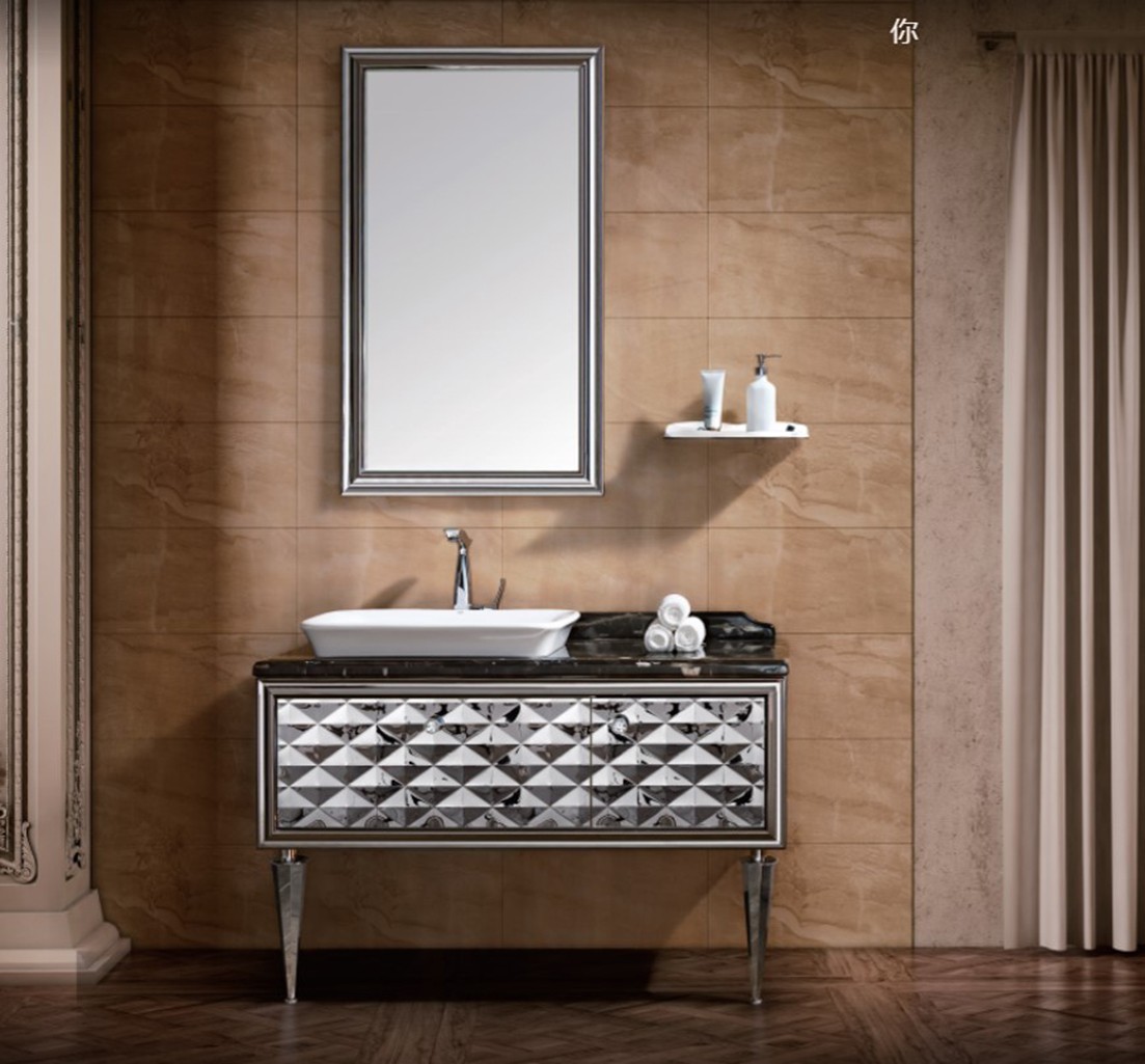 Luxury Modern Single Vanity — Marble Top, Ceramic Sink, Stainless Steel Base