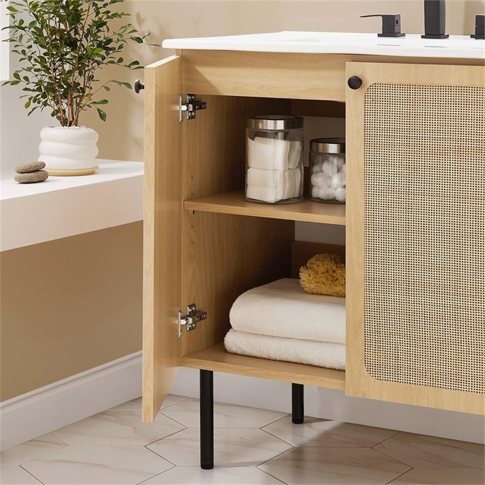 Modway Chaucer 30″ Wood & Rattan Bathroom Vanity in Oak/White