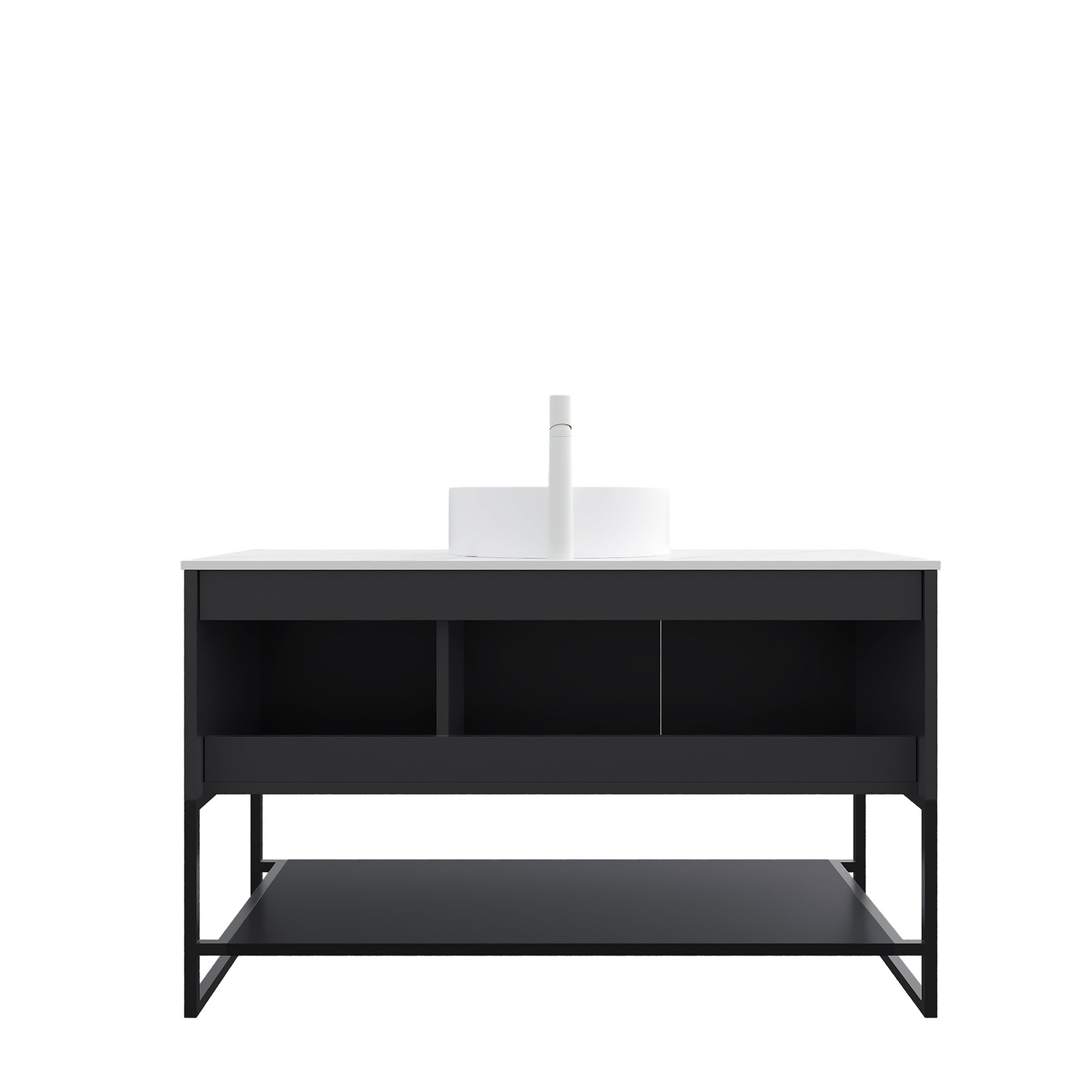 48″ Bathroom Vanity with Sink Vessel Basin Sintered Stone Countertop Black