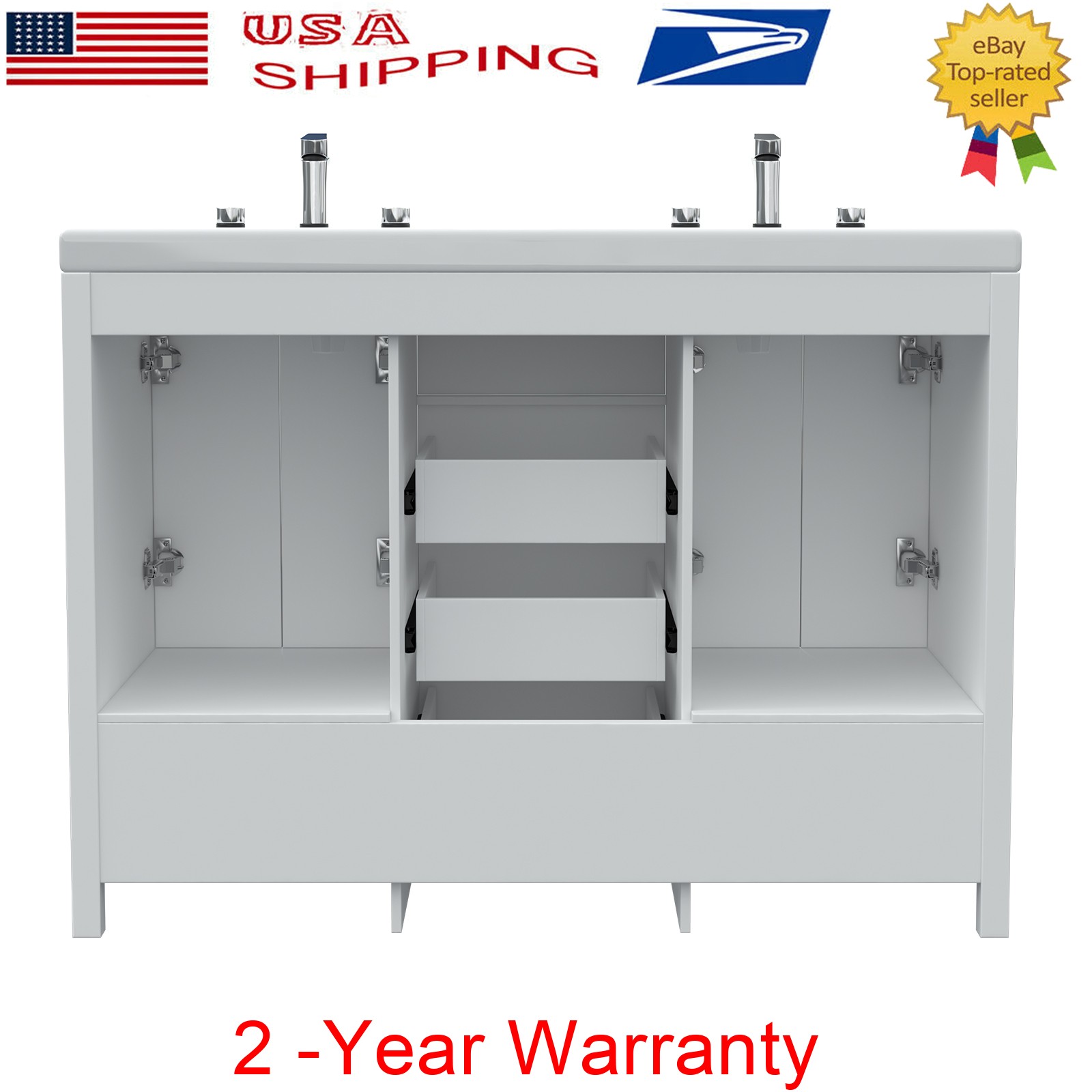 Bathroom Vanity Double Sink Ceramic Freestanding Storage Cabinet Drawers White