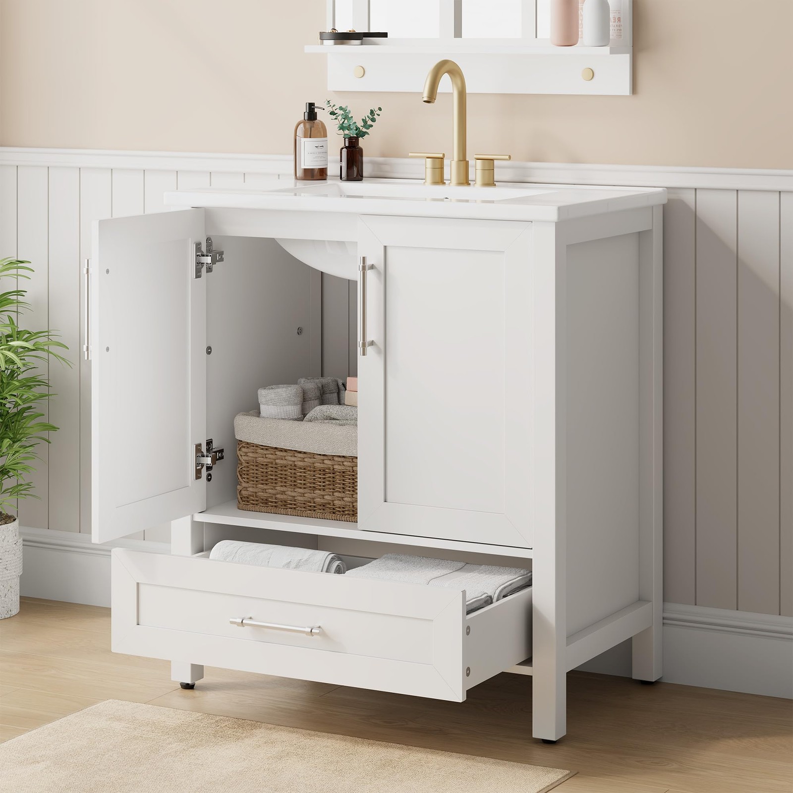 24/30/36″Bathroom Vanity with Sink,Doors & Drawers Bathroom Cabinet Vanity W/Top