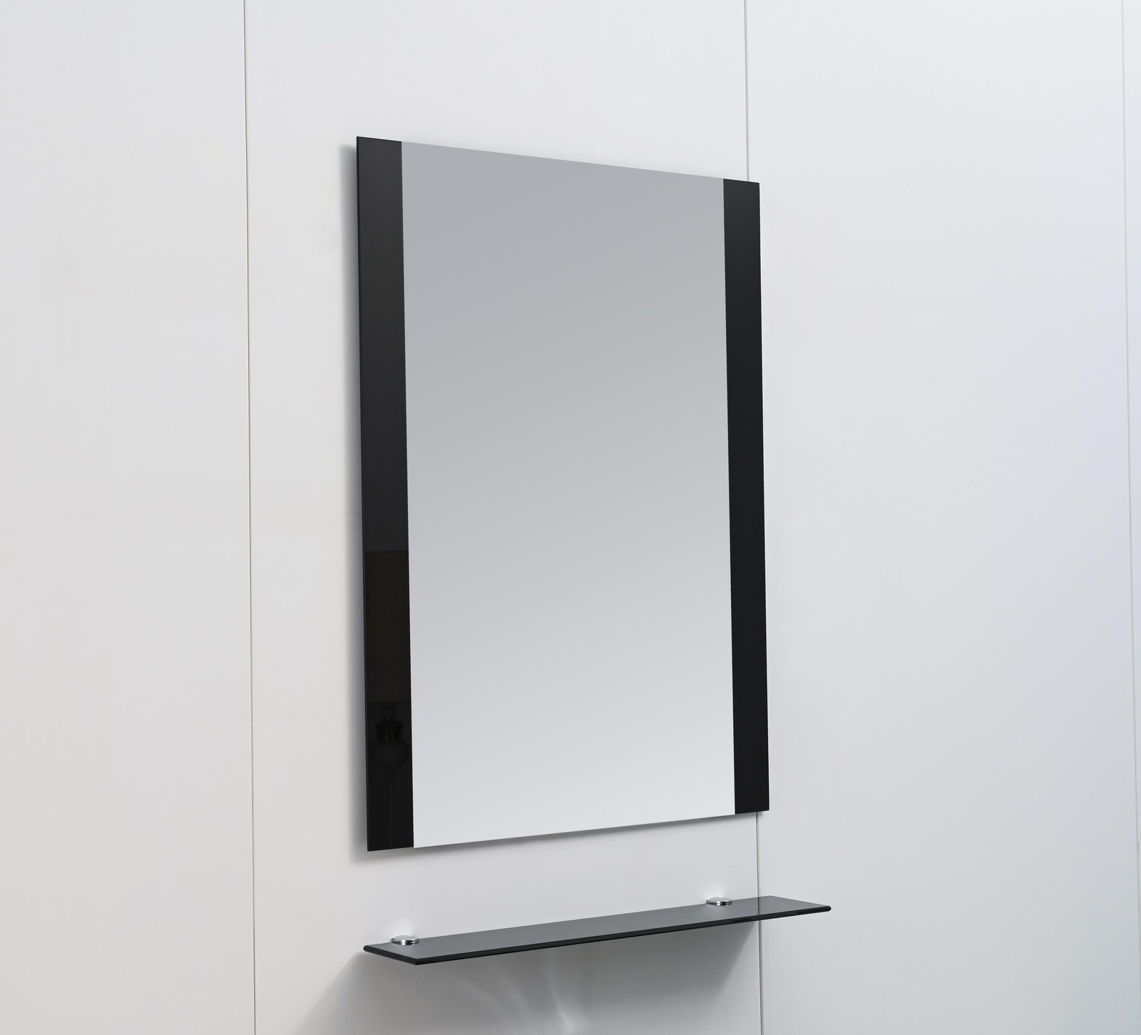 24″Black Tempered Glass Sink Top Floating Bathroom Vanity Mirror Shelves set