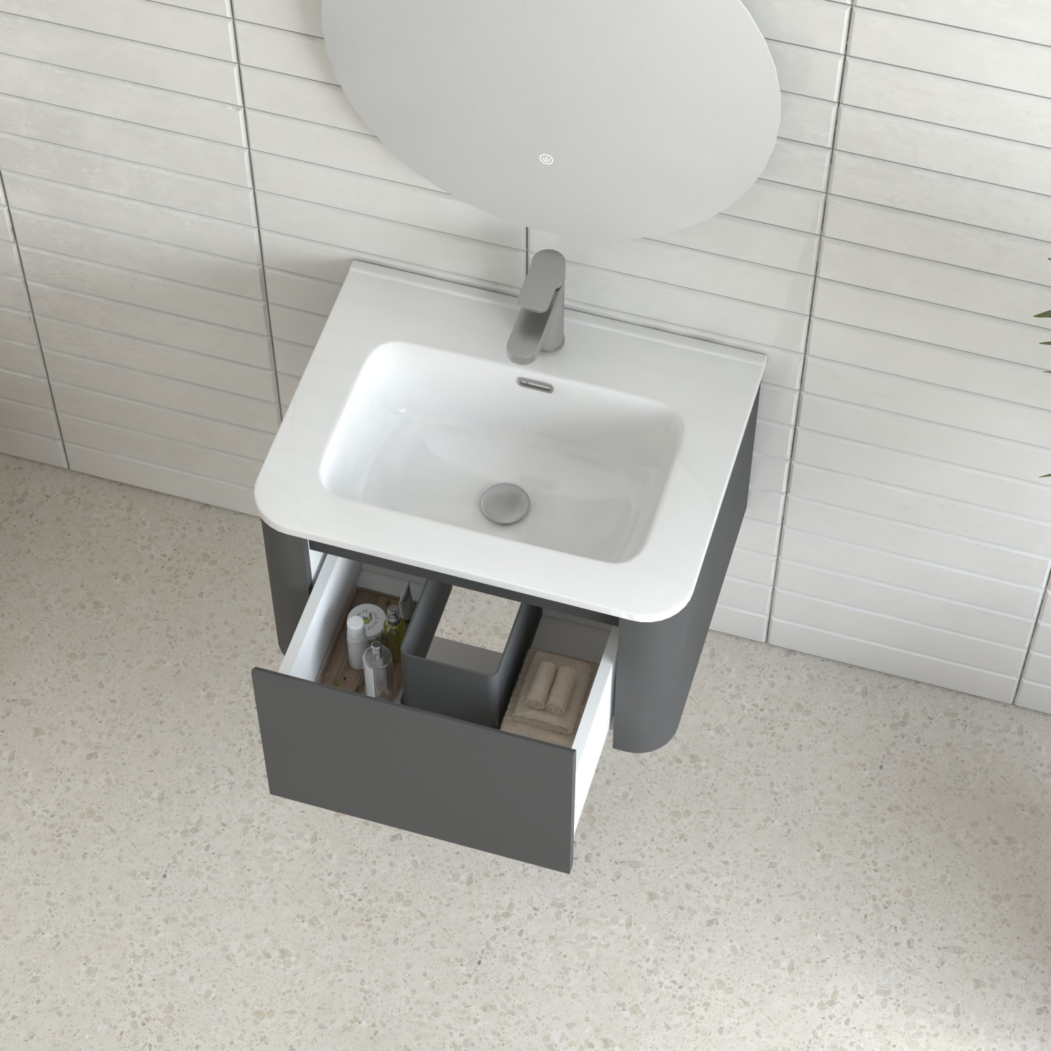 24″ Grey Floating Bathroom Vanity with White Ceramic Integrated Basin