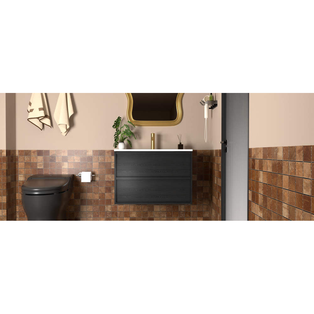 30 Inch Gray Wall Mounted Floating Bathroom Vanity with Ceramic Sink