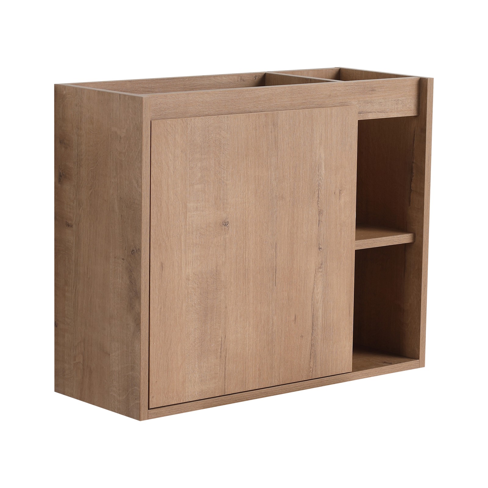 24in Plywood Wall-Mounted Bathroom Vanity W/ Ceramic Sink Basin Door Shelf Oak