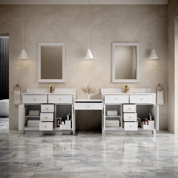 120″ James Martin Bellshire 660-VMC120-BW-1WZ Dual Vanity Cabinet White Zeus Top