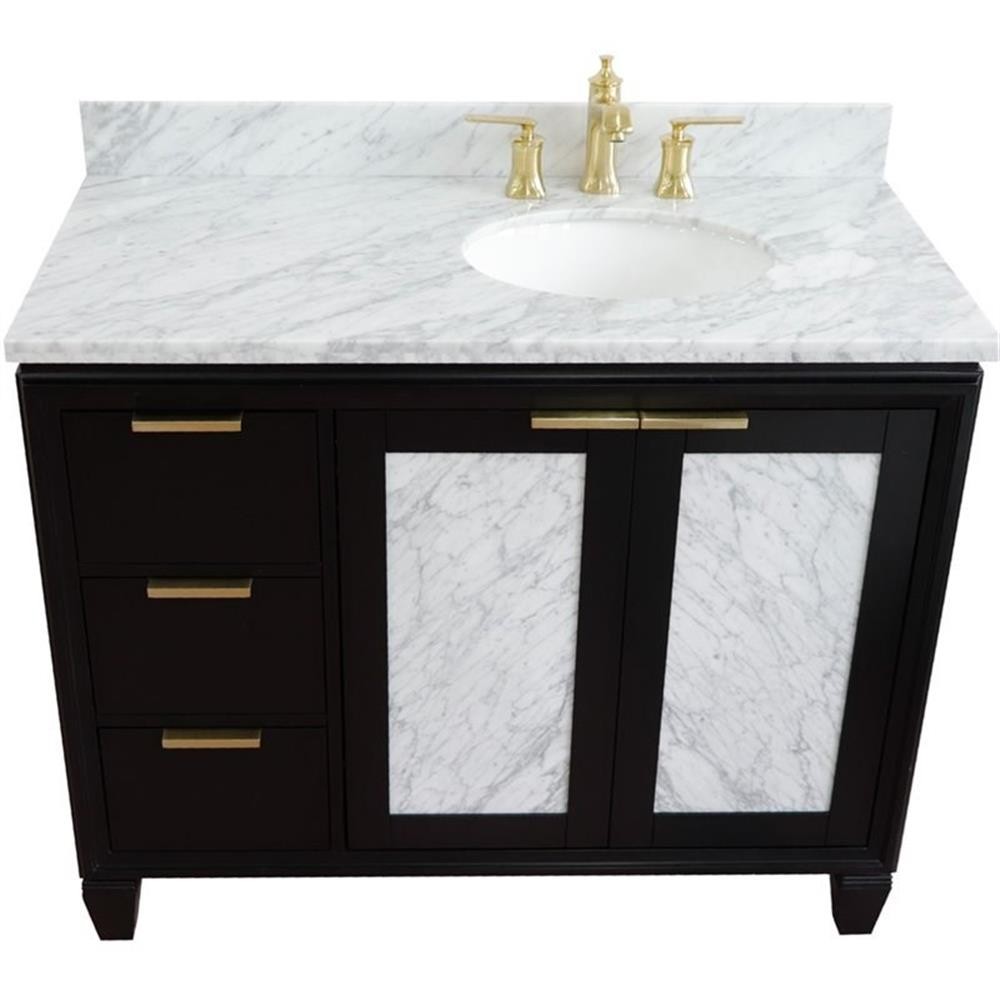 Trento Solid Wood Vanity with Right Oval Sink in Blue/White Carrara