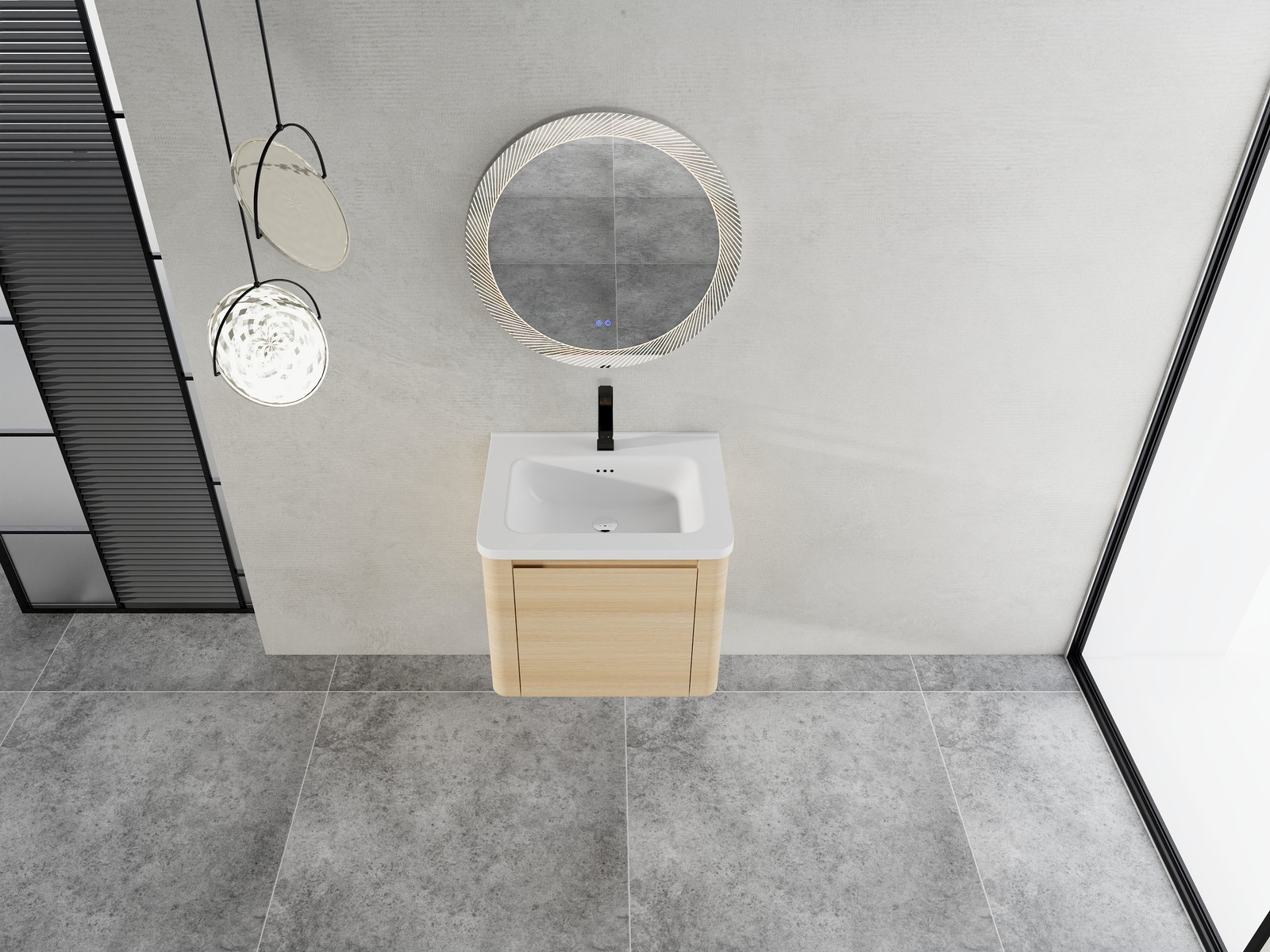 24” Plywood Wall-Mounted Bathroom Vanity Cabinet with White Ceramic Sink +Door