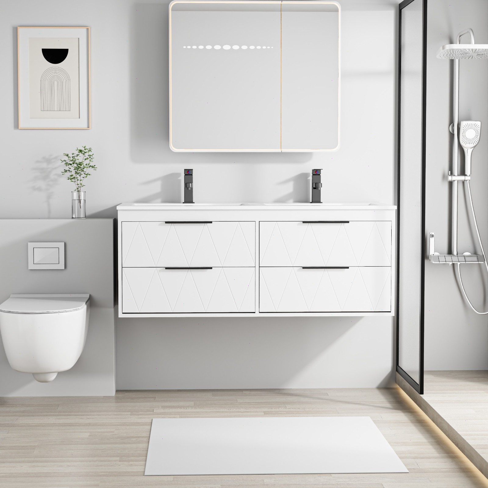 Eclife Wall Mounted Bathroom Vanity Cabinet with Sink Combo Faucet Drain
