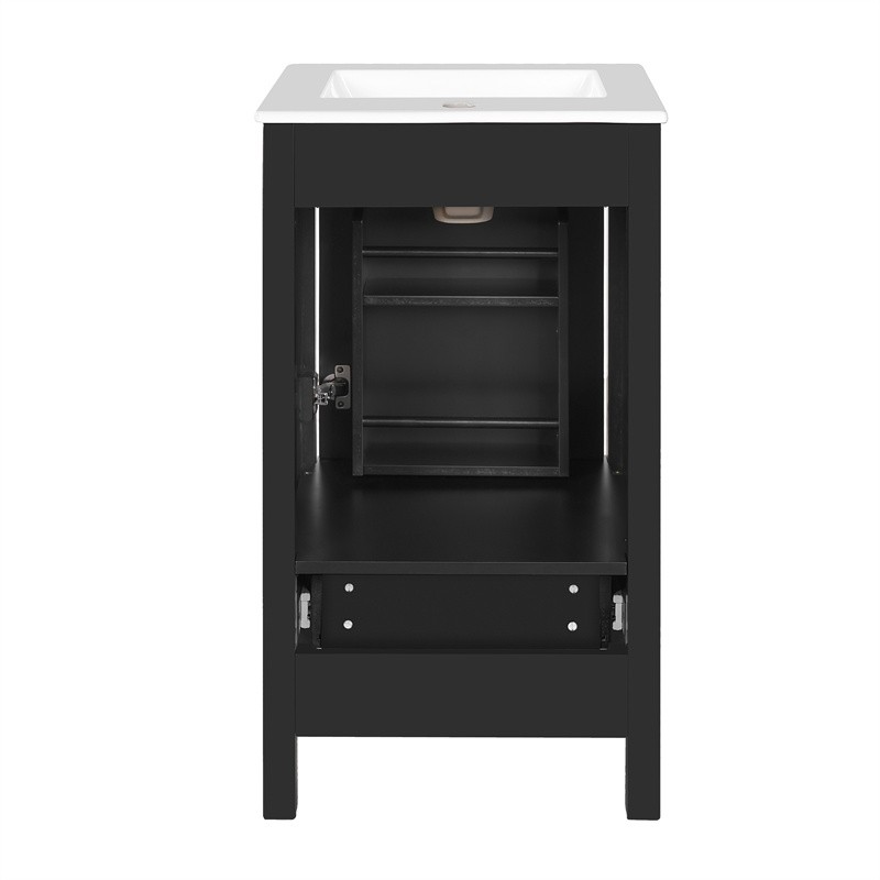 18″ Modern Bathroom Vanity with Ceramic Sink,Soft-Close Drawers & Door Organizer