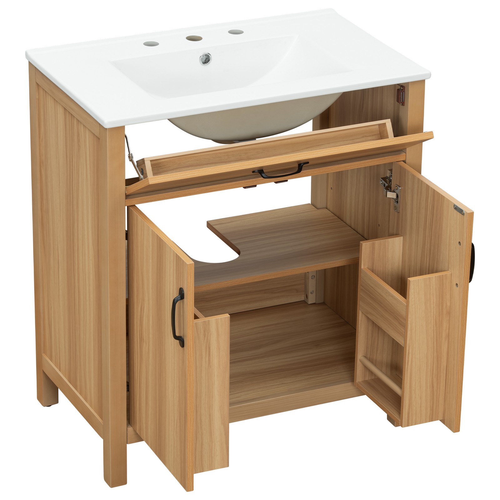 60″ Wood Bathroom Vanity with Solid Wood Frame, 4 Soft Close Doors,2 Flip Drawer