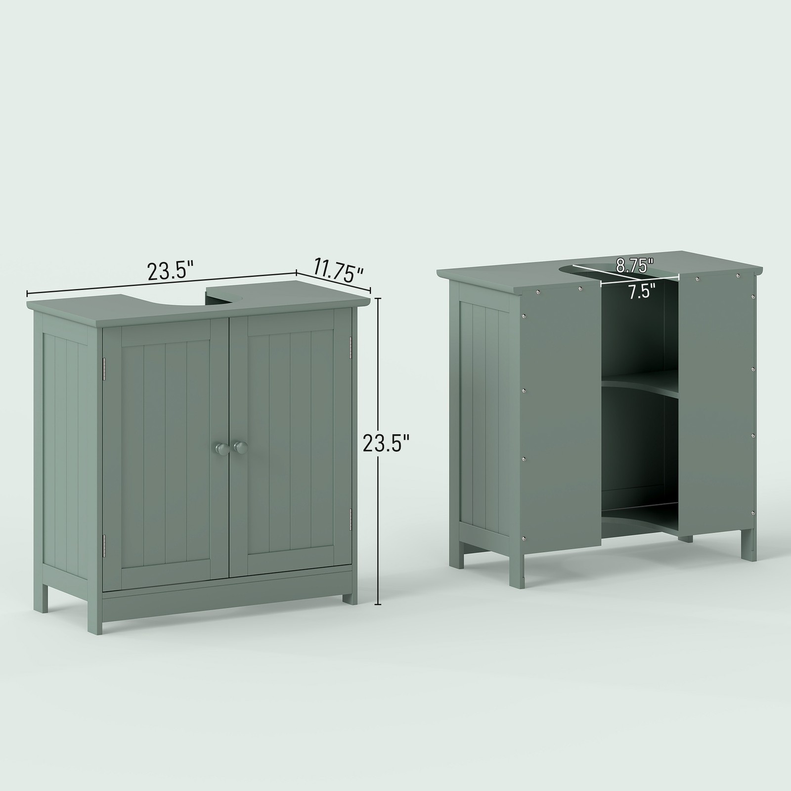 Under Sink Bathroom Cabinet with 2 Doors and Shelf, Dark Green