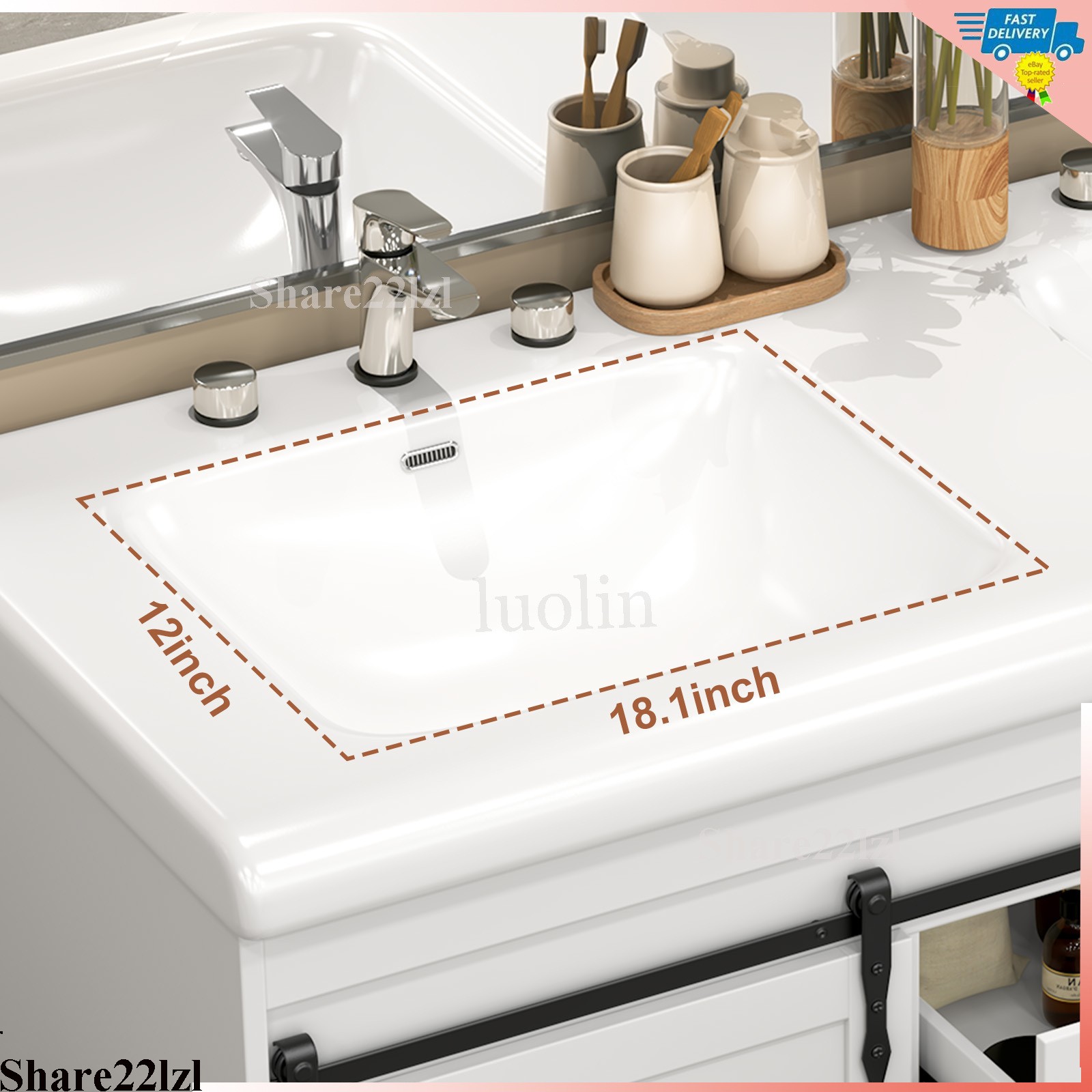 47″ Bathroom Vanity with Ceramic Sink Modern Storage Cabinet w/Soft Close Doors