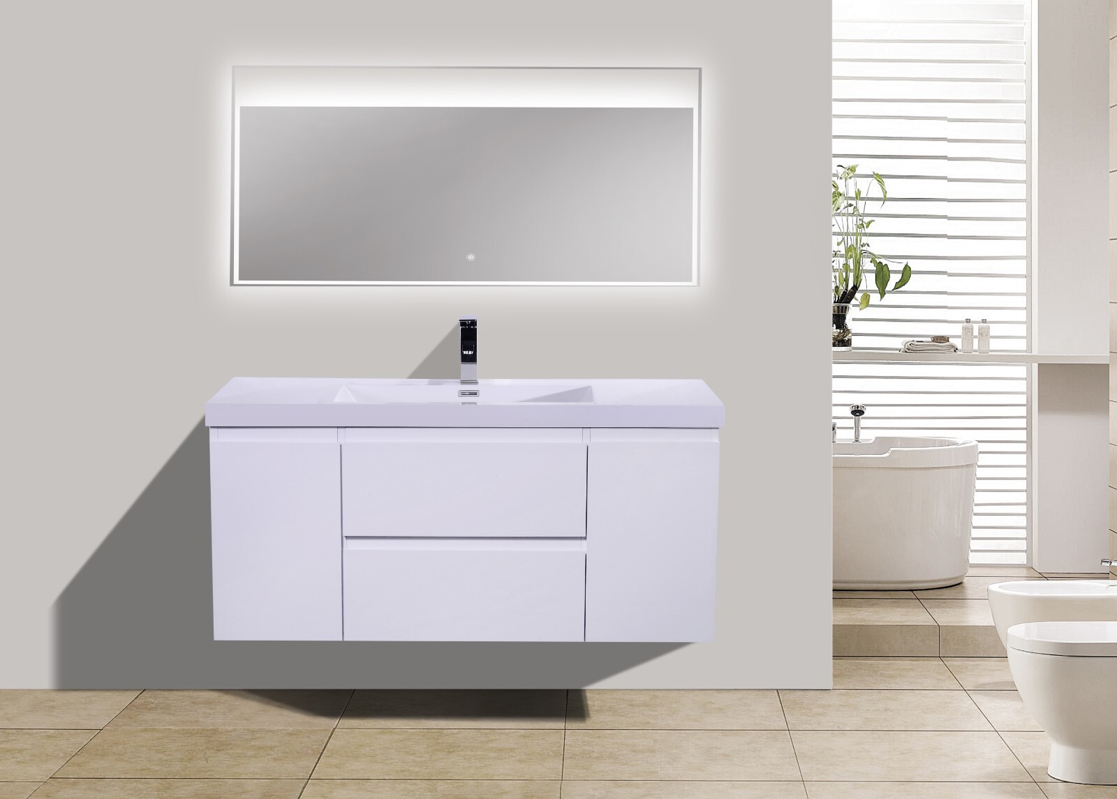 BOHEMIA LINA 48″ SINGLE SINK WALL MOUNTED VANITY WITH REINFORCED ACRYLIC SINK