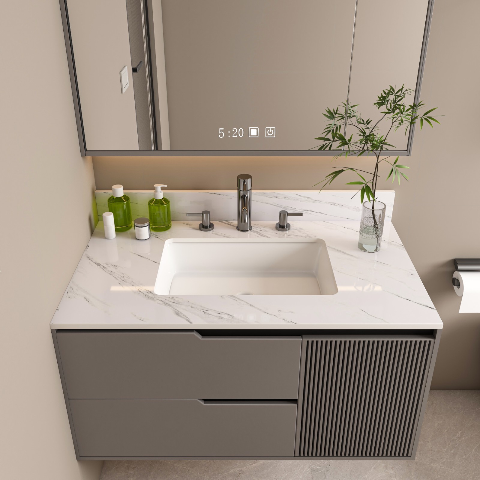 37″ White Marble Vanity Top w/ Undermount Sink, 3 Holes, 4″ Backsplash