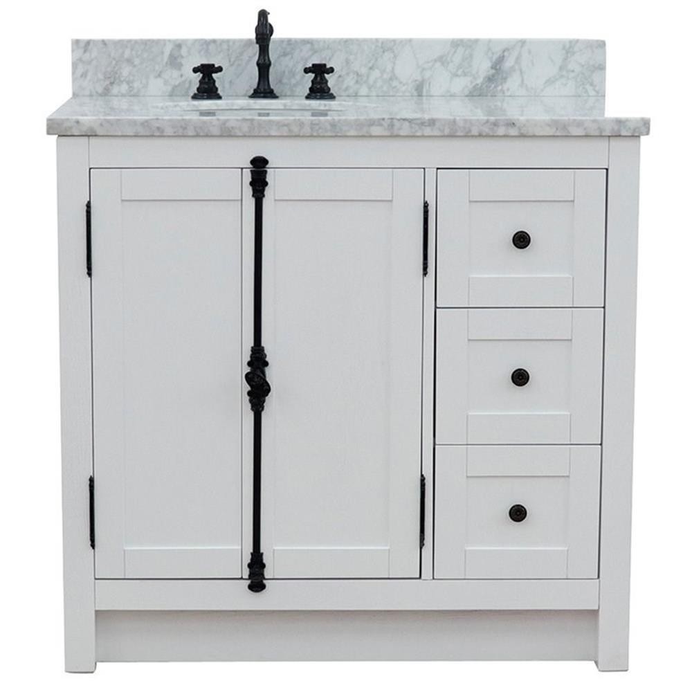 Pemberly Row Solid Wood Vanity with Left Oval Sink in White/Glacier Ash