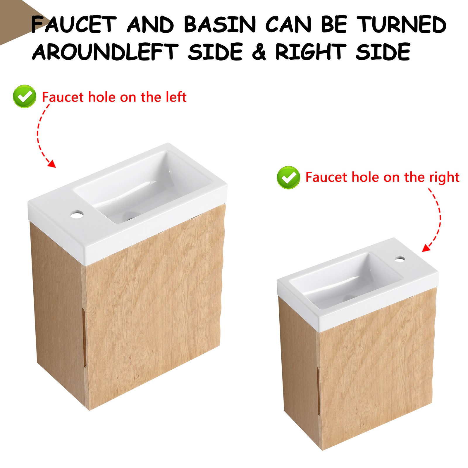Wall-Mounted Bathroom Vanity w/Resin Sink, Storage Cabinet w/Soft Closed Door