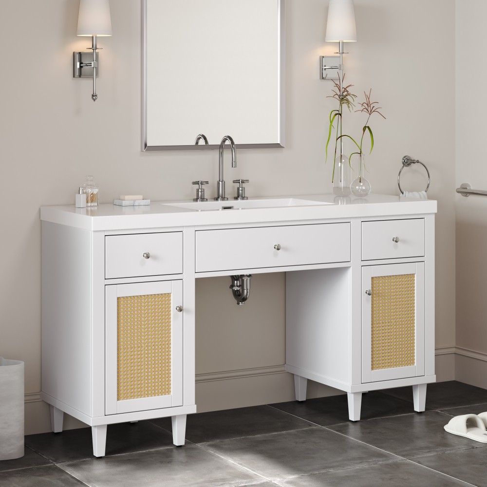 60 Inch Bathroom Vanity with SMC Sink, Modern Spacious Bathroom Storage Cabinet