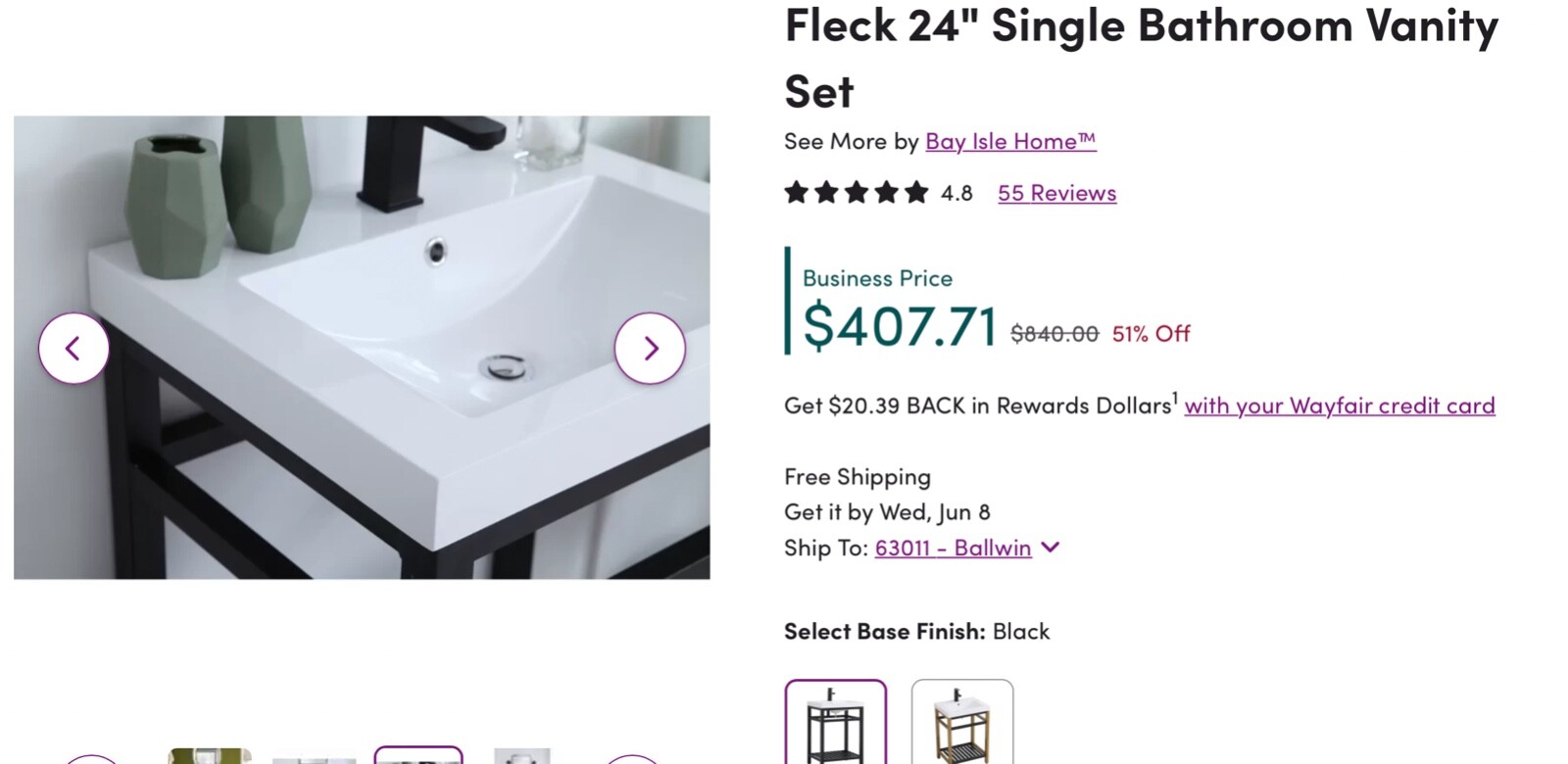 Modern Metal Bathroom Vanity with Sink 24″