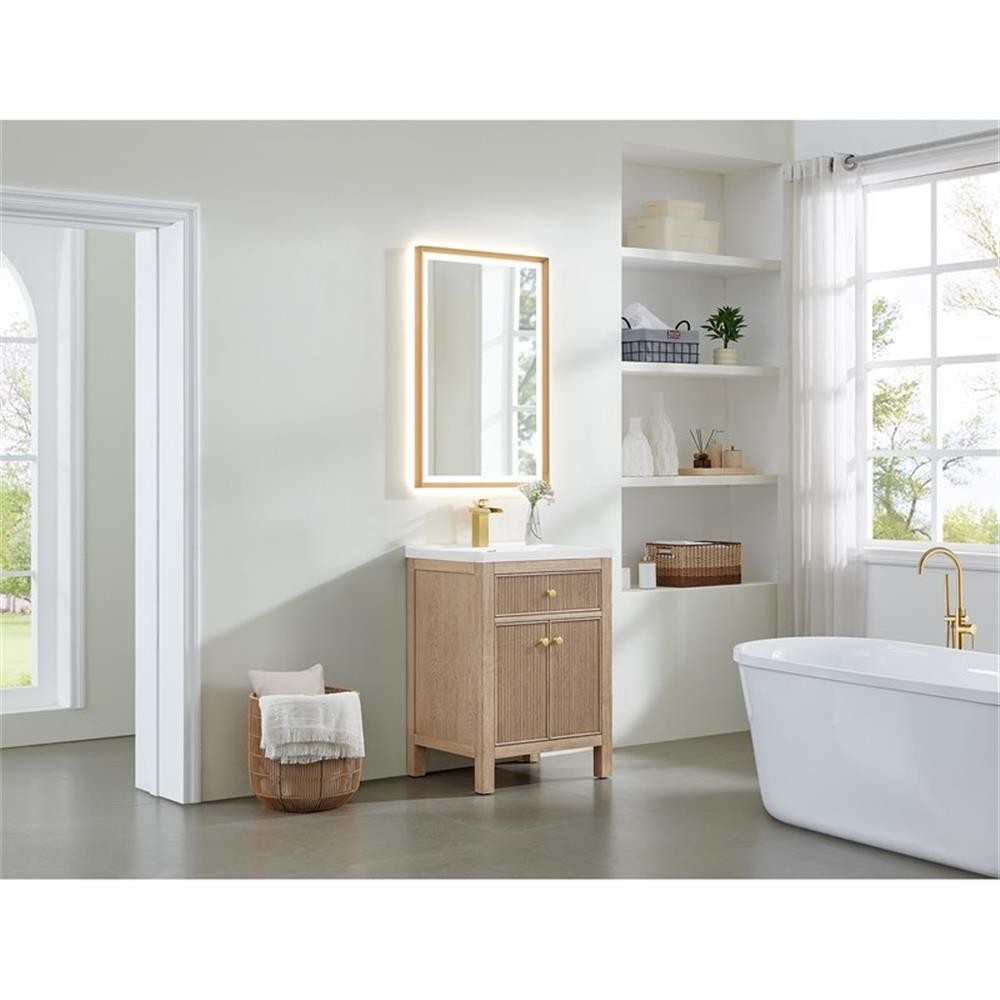 Pemberly Row 24″ Wood Vanity in Natural Oak Ceramic Integrated Sink no Mirror