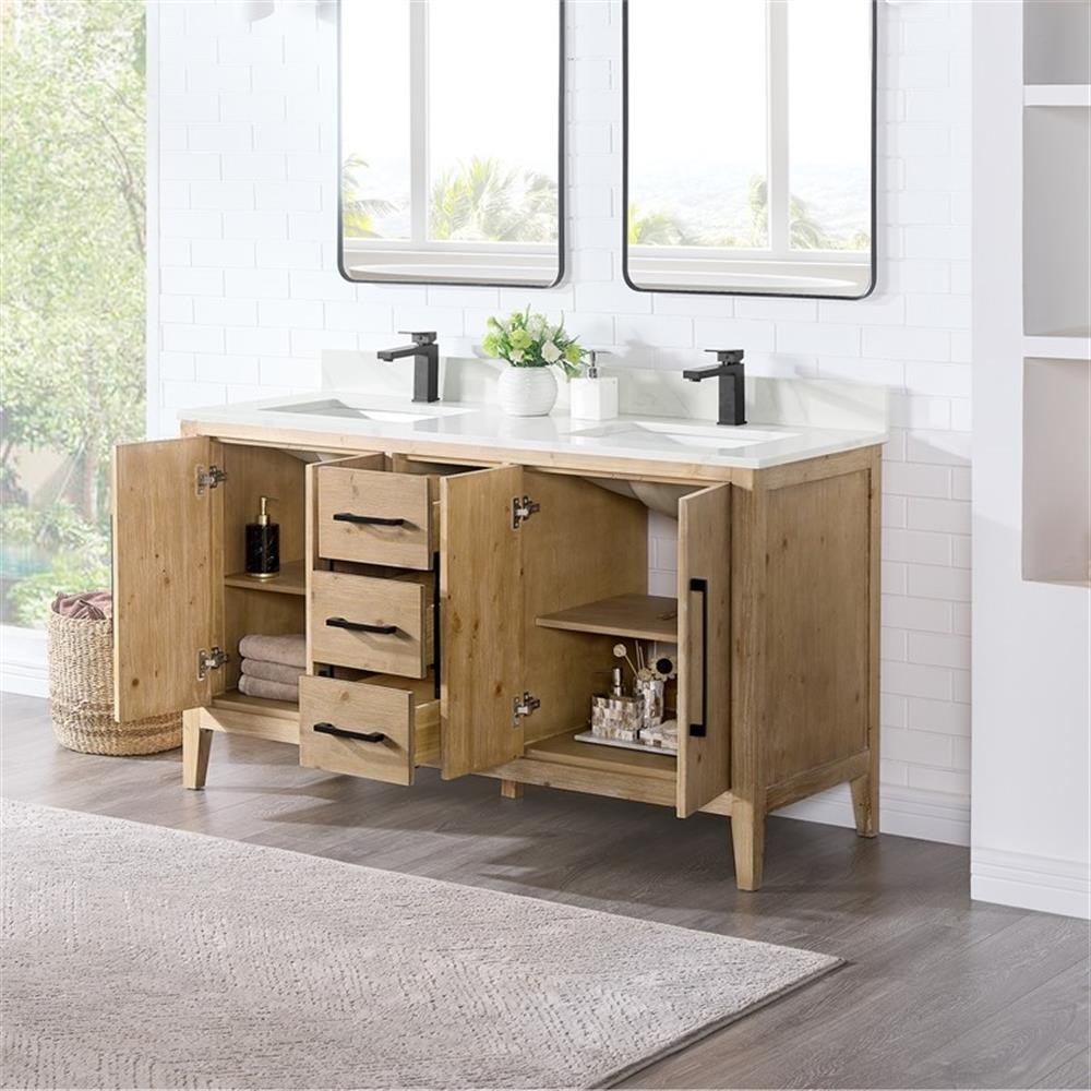 Altair Design Laurel 60″ Wood Vanity without Mirror in Weathered Fir Brown/White