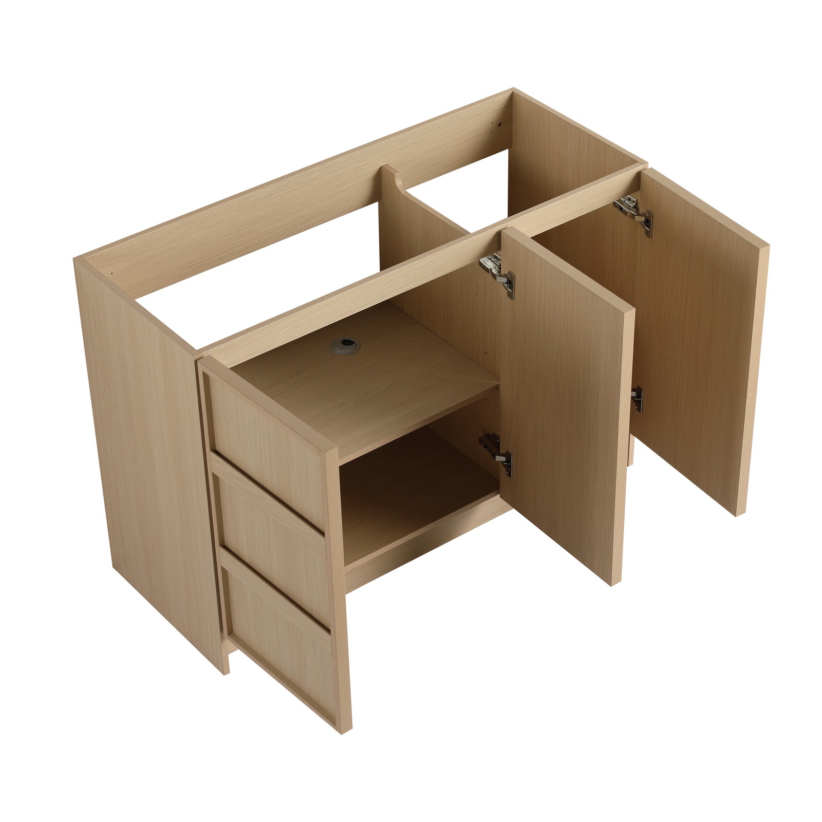 48 Inch Plywood Freestanding Bathroom Vanity Cabinet 3 Doors With Resin Sink Oak