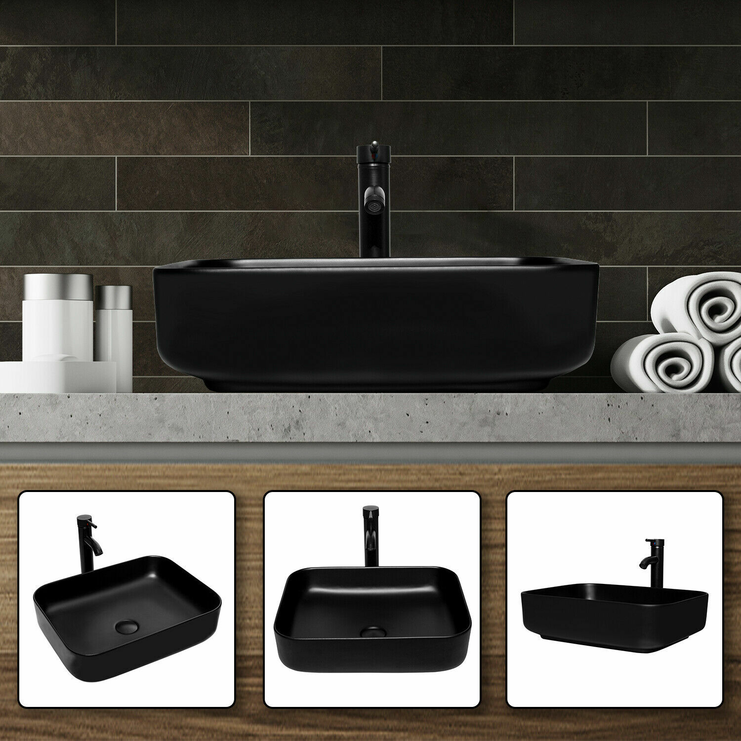 24 In Wall Mounted Bathroom Vanity Set with Vessel Sink Mirror Shelf Combo New