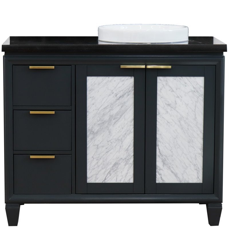 Trento Solid Wood Vanity with Right Round Sink in Gray/Black Galaxy