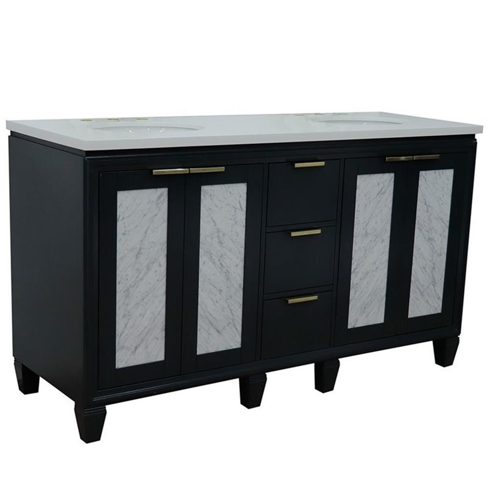 Trento 61″ Double Oval Sink Vanity in Dark Gray/White Quartz Stone