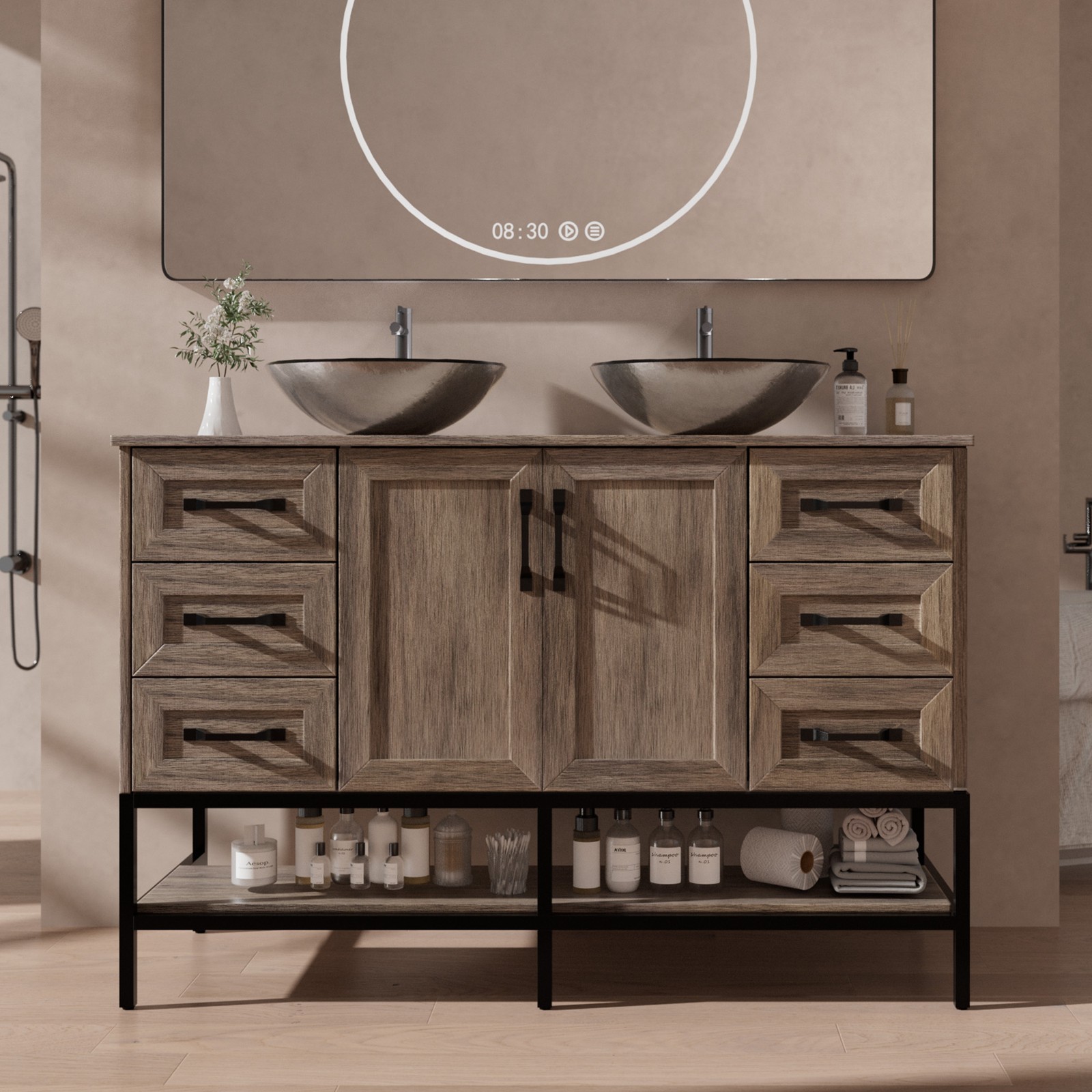 48″ Bathroom Vanity Cabinet Vessel Sink 2 Doors Drawer&Storage Shelf Wood Frame