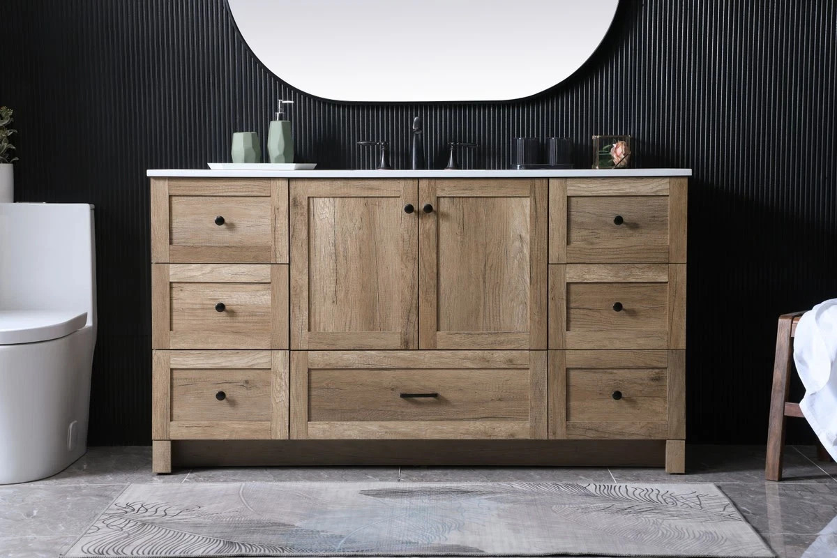 Elegant Kitchen and Bath 60 Inch SIngle Bathroom Vanity In Natural Oak