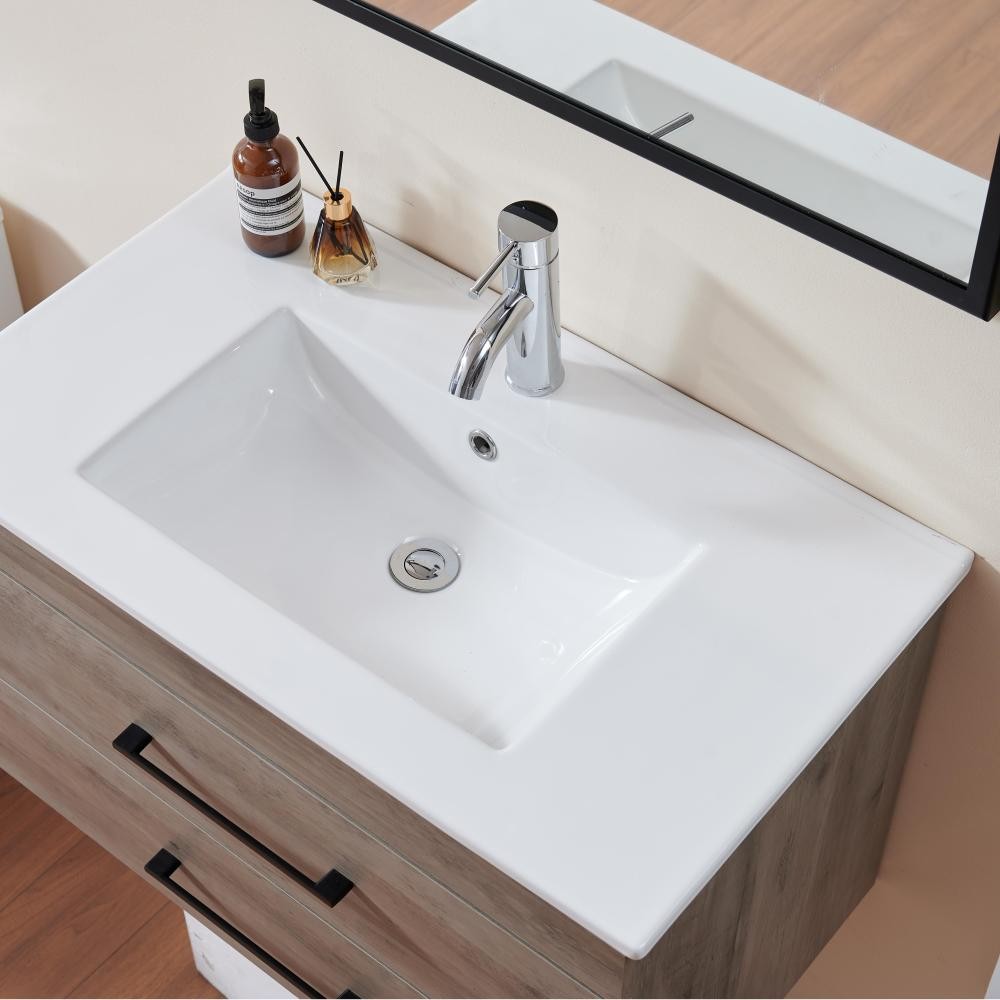 32-Inch White Ceramic Bathroom Sink, Fits 32-Inch Vanity,Pre-Drilled Faucet Hole