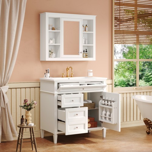 36” Blue Bathroom Vanity w/ Sink & Mirror Cabinet Storage Soft Close Doors