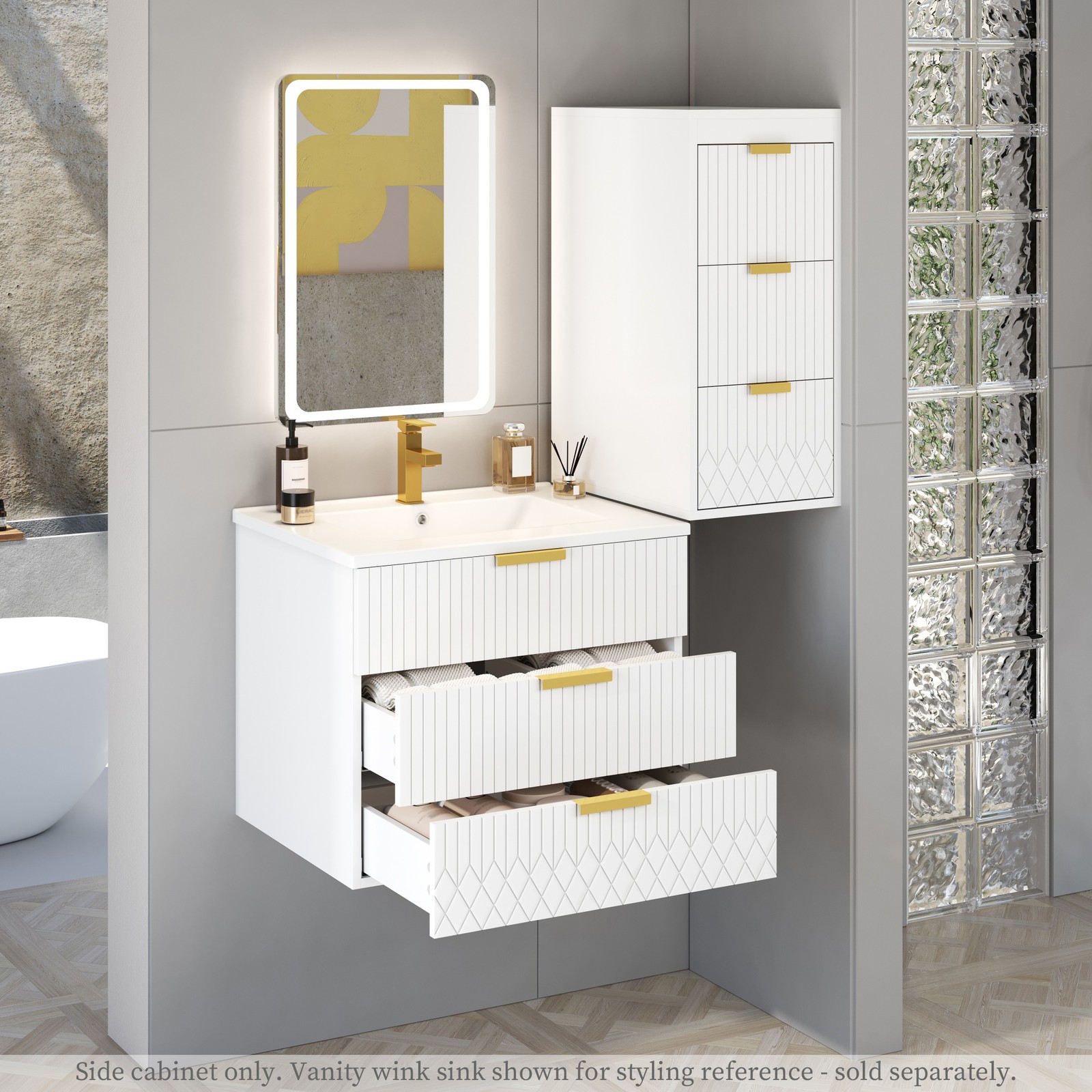 Wall Mounted Floating Cabinet 12″ with Drawers for Bathroom Living Room