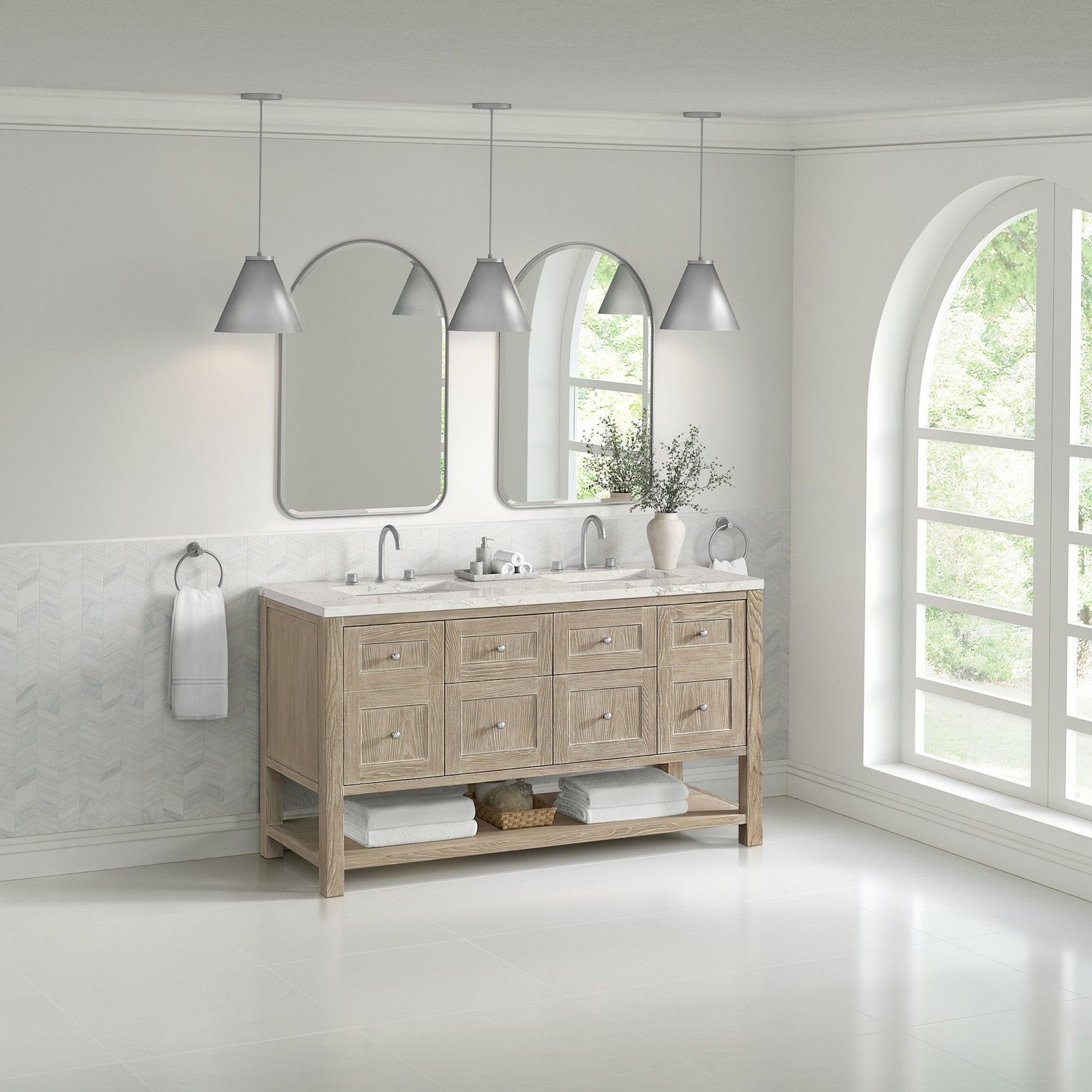 James Martin Vanities 330-V60D-FVSL Breckenridge 60″ – Whitewashed Oak