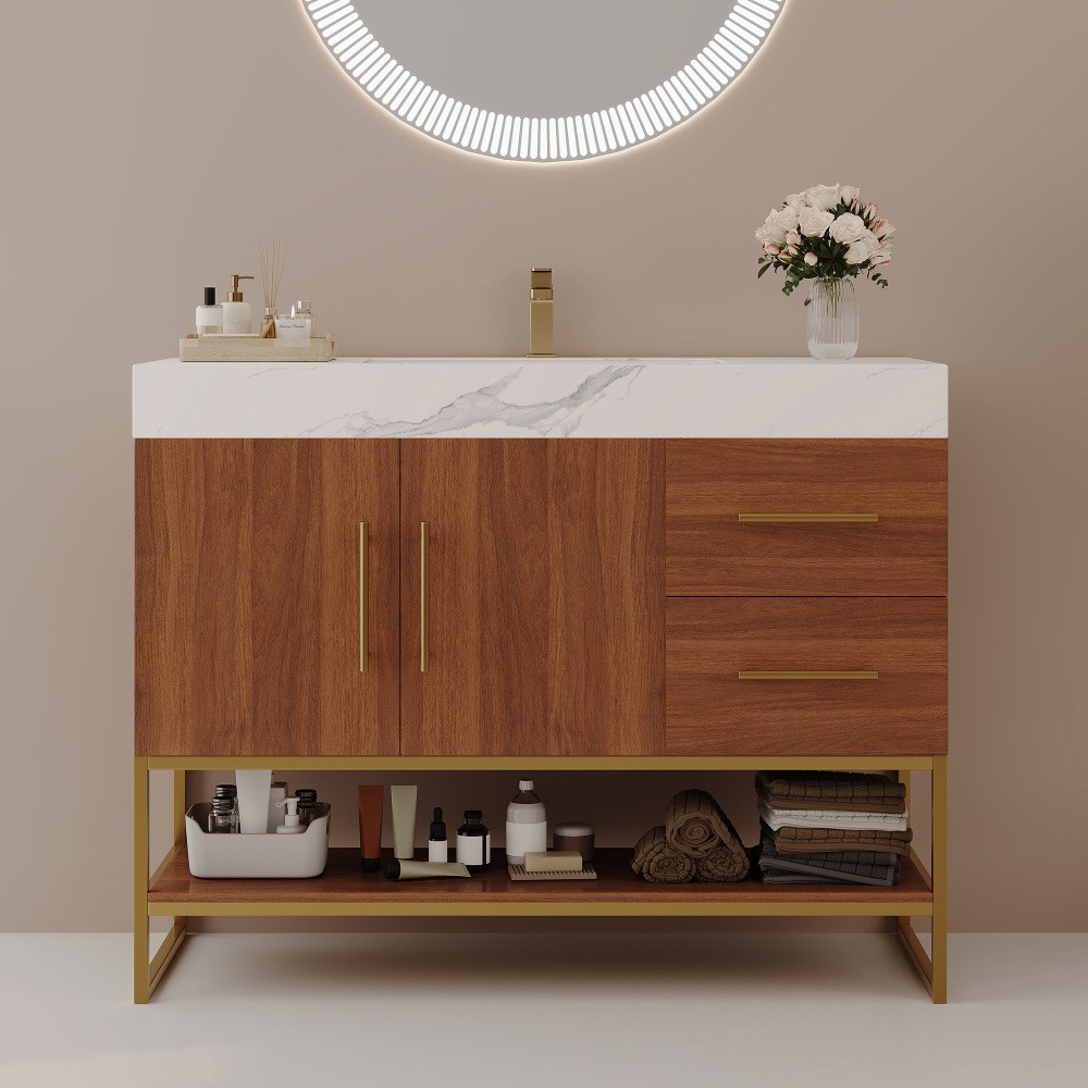 36in Free-Standing Bathroom Vanity Seamless Ceramic Sink & Sintered Stone Top