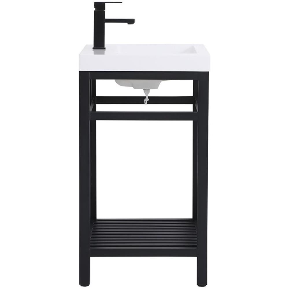 Pemberly Row 24″ Single Resin Top Metal Bathroom Vanity in Black