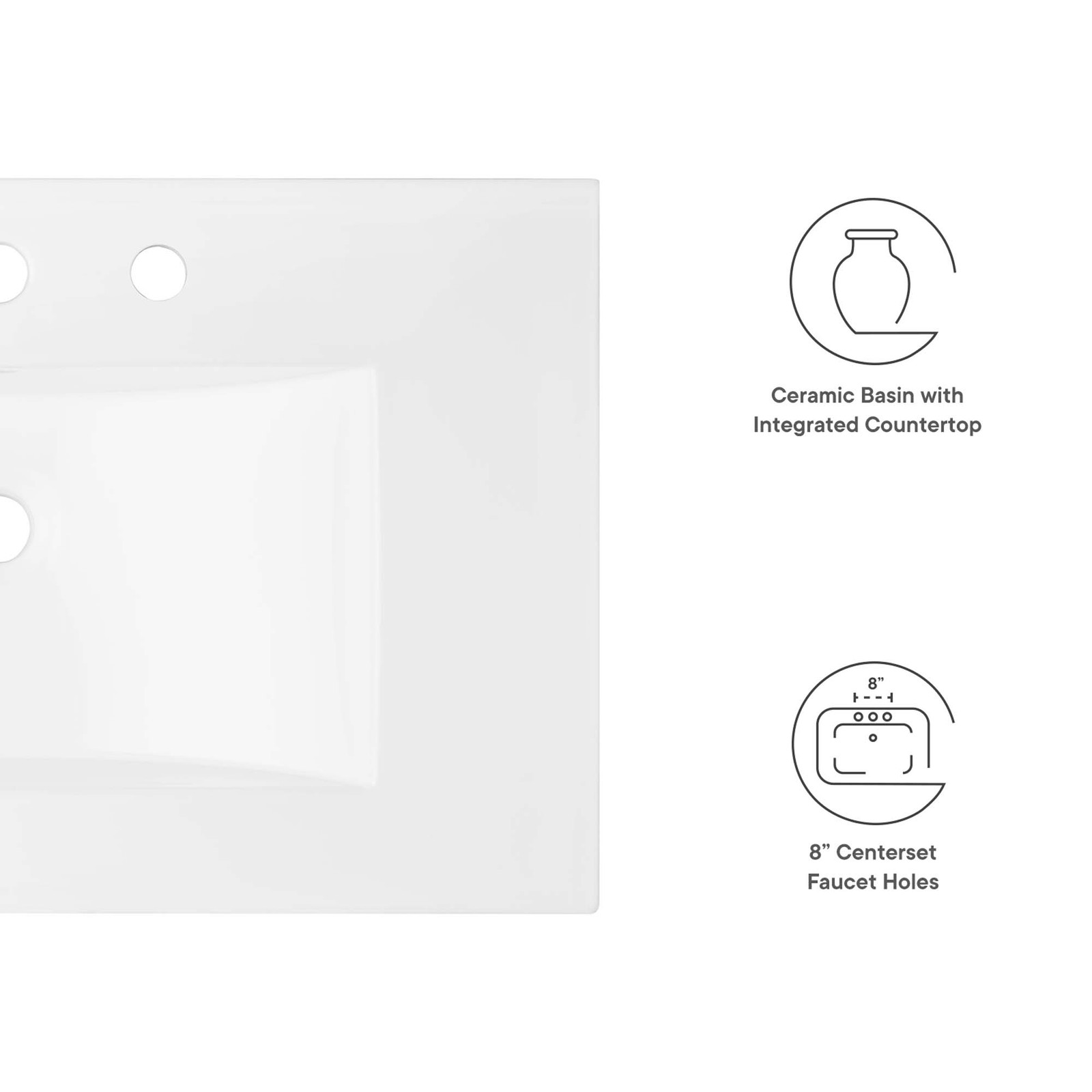 Modway Cayman Modern 30″ Bathroom Sink in White With Rectangular Basin