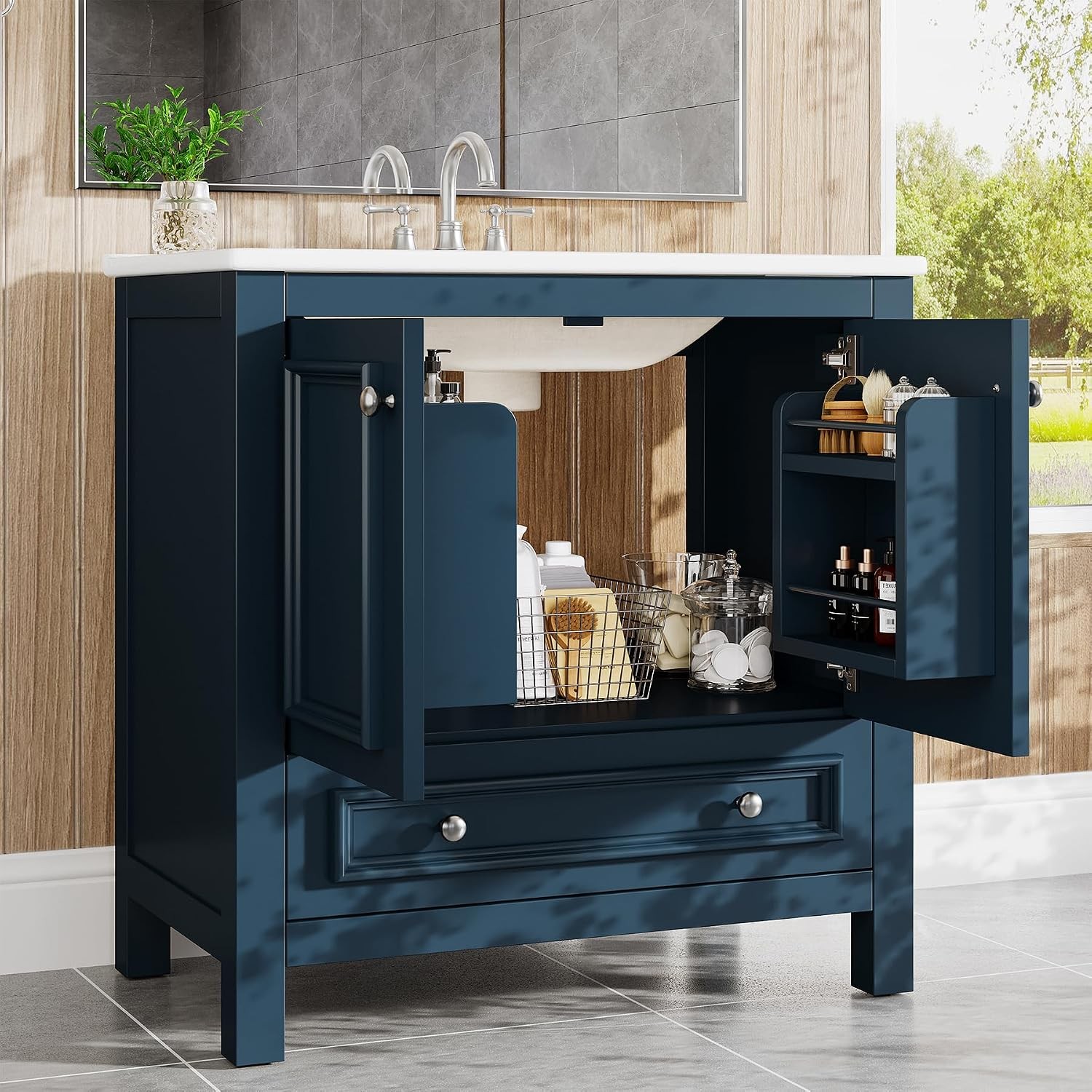 30” Bathroom Vanity with Sink Combo Bathroom Cabinet with 2 Doors and 1 Drawer