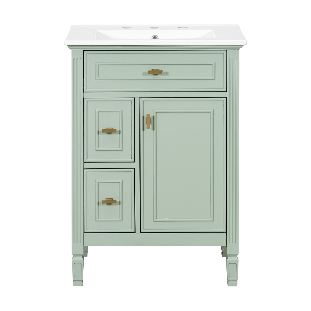 24In Bathroom Vanity with Sink Solid Wood and MDF Cabinet with One Flip Drawer