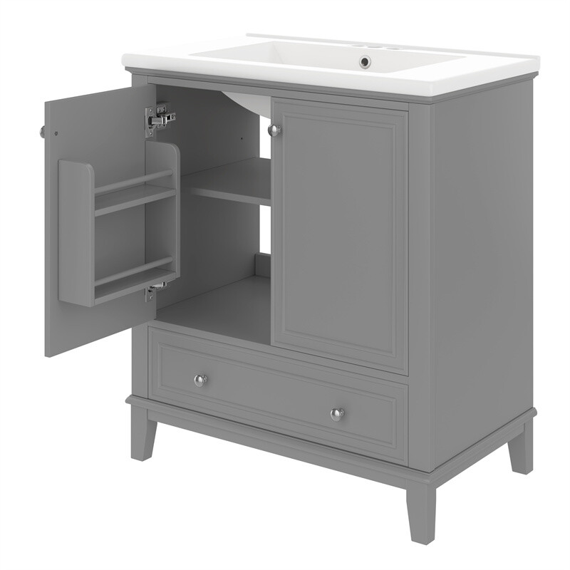 30″ Modern Bathroom Vanity with Sink Set,Gray Bathroom Cabinet w/Doors & Drawer