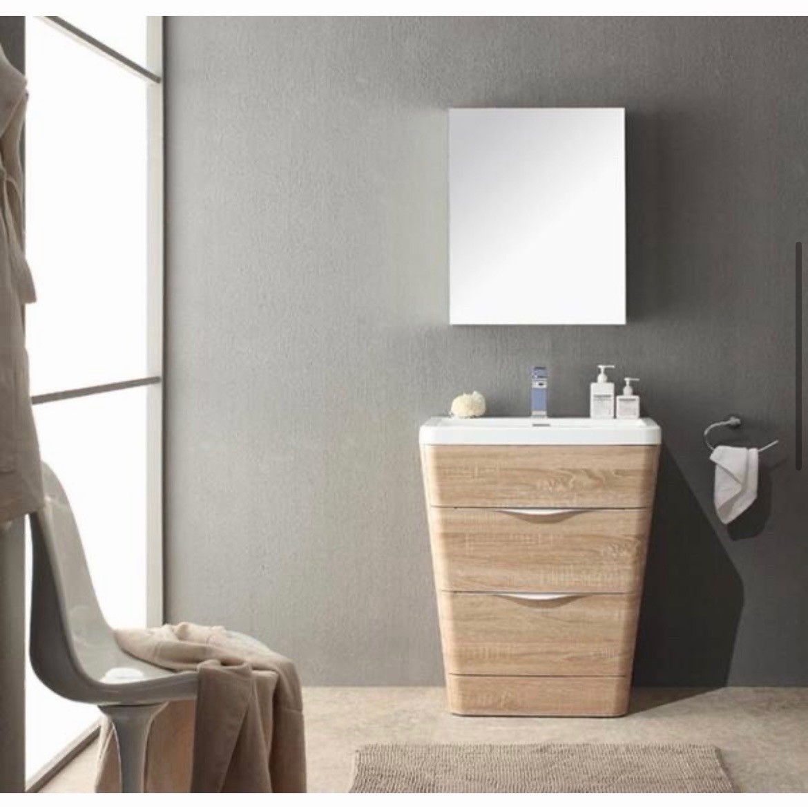 Fresca Milano Single Sink Bathroom Vanity White Oak 25.5″ Freestanding, 2 Soft …