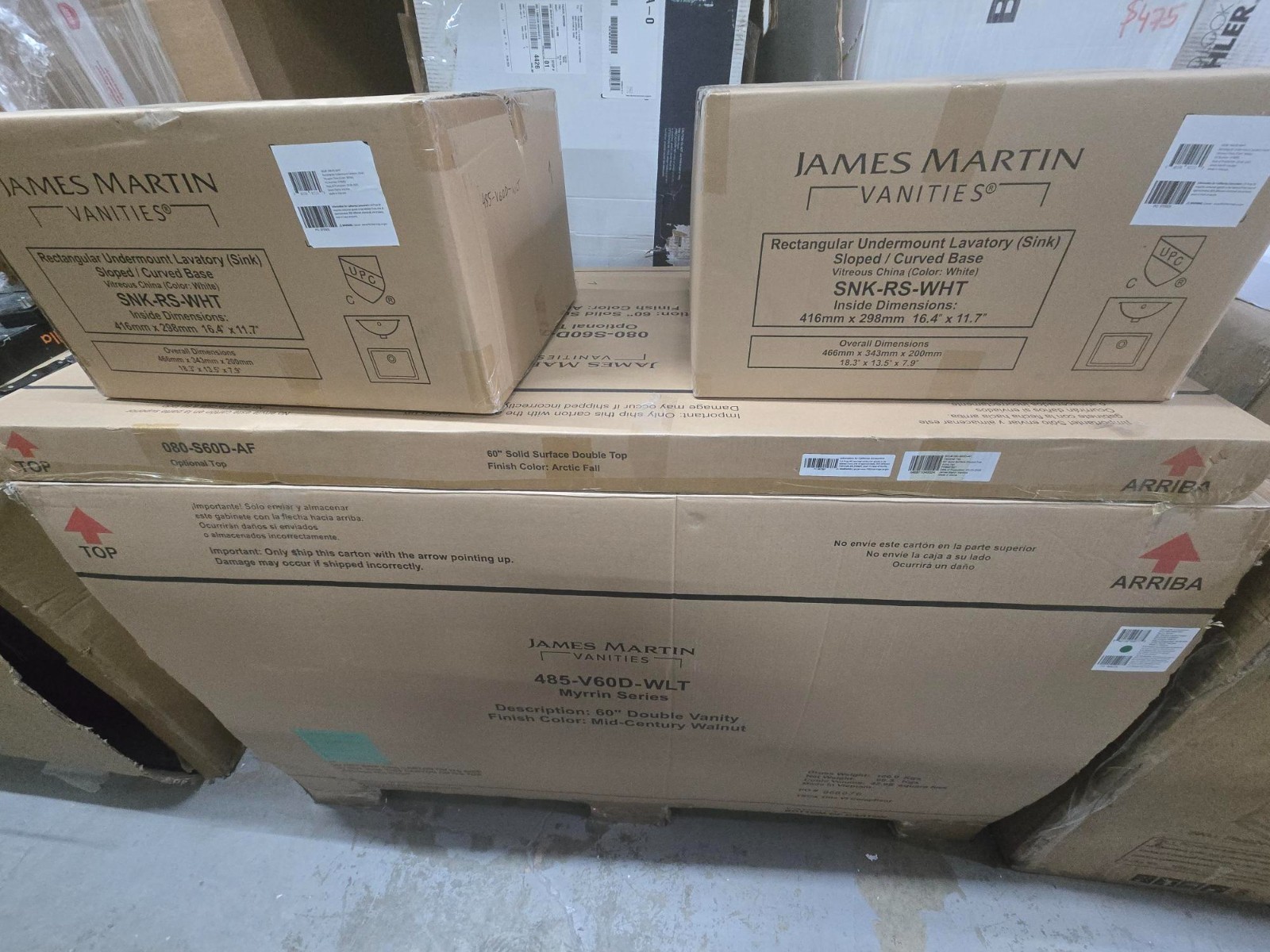 James Martin Vanities Myrrin 60″ Double Basin Wood Vanity Set with 3cm Arctic Fa