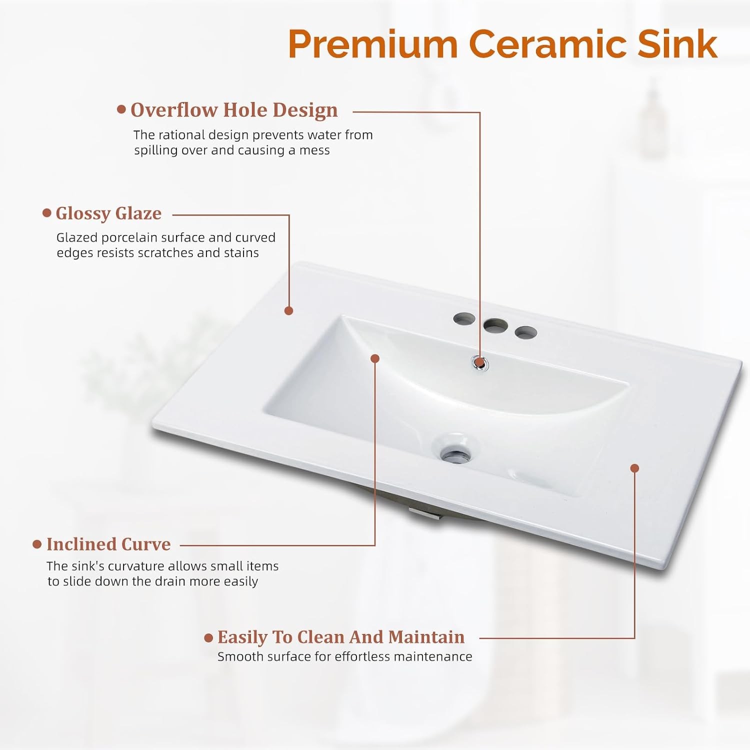 30 Inch Bathroom Vanity with Sink Mid-Century Modern Vanity with Ceramic Basin