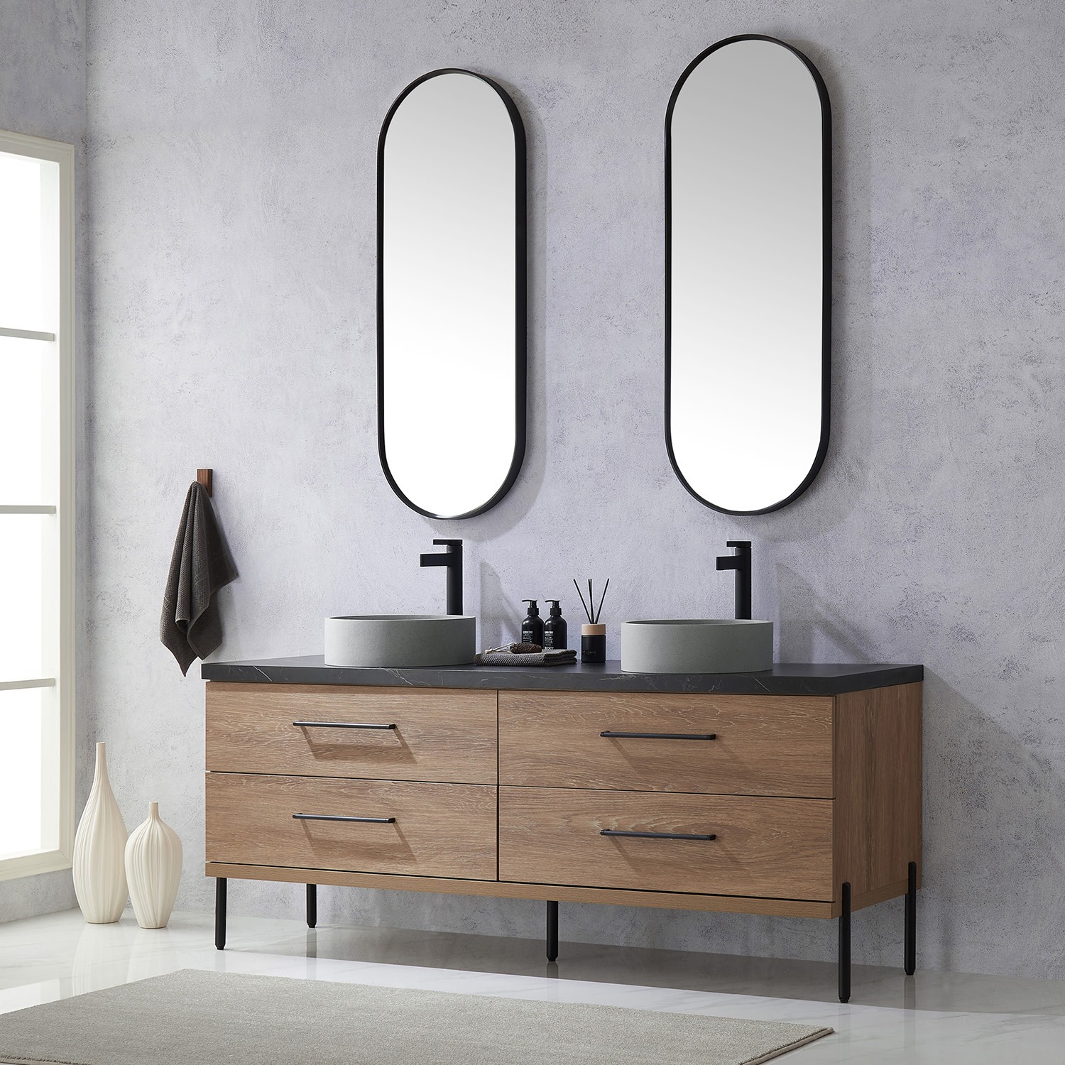 Miseno MV-705172C Trento 72″ – North American Oak / Black