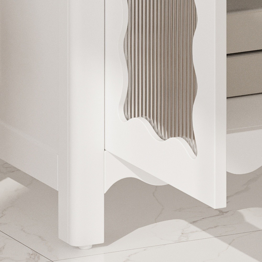 31″ Bathroom Vanity with Tempered Glass, Modern Cabinet with Rubber Wood legs